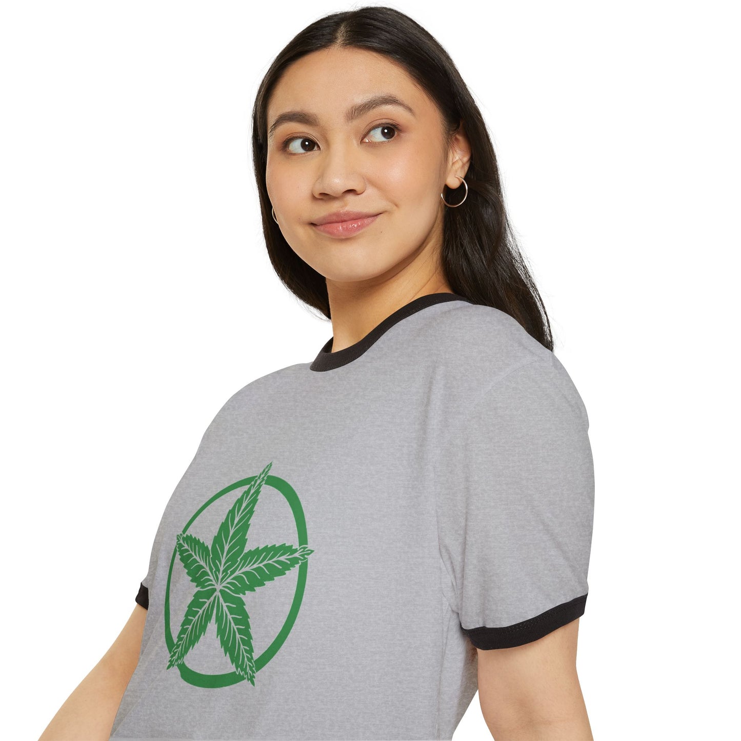 Green Army Leaf Unisex Cotton Ringer T-Shirt