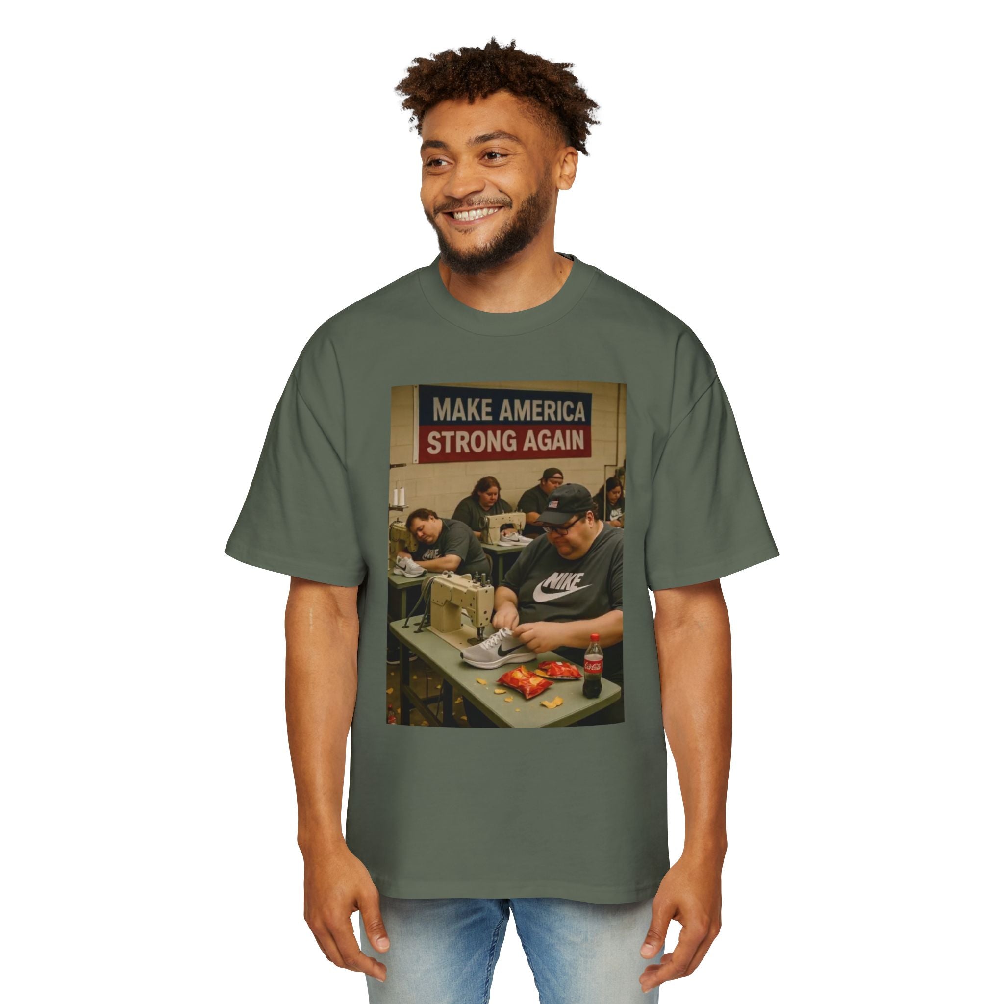 Men's Heavy Oversized Tee - Vintage Style Make America Strong Again Graphic