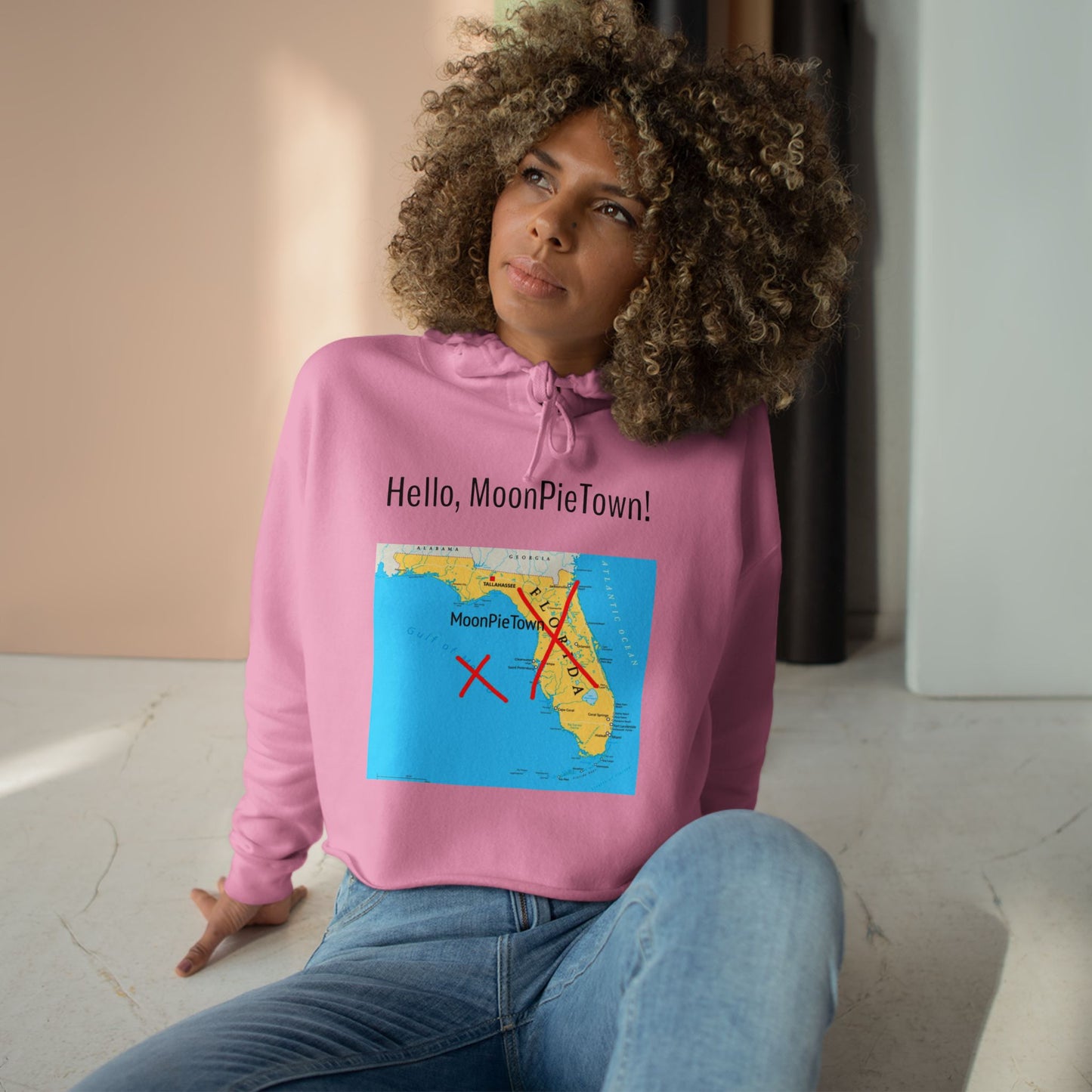Hello MoonPieTown! Stylish Crop Hoodie for Trendsetters
