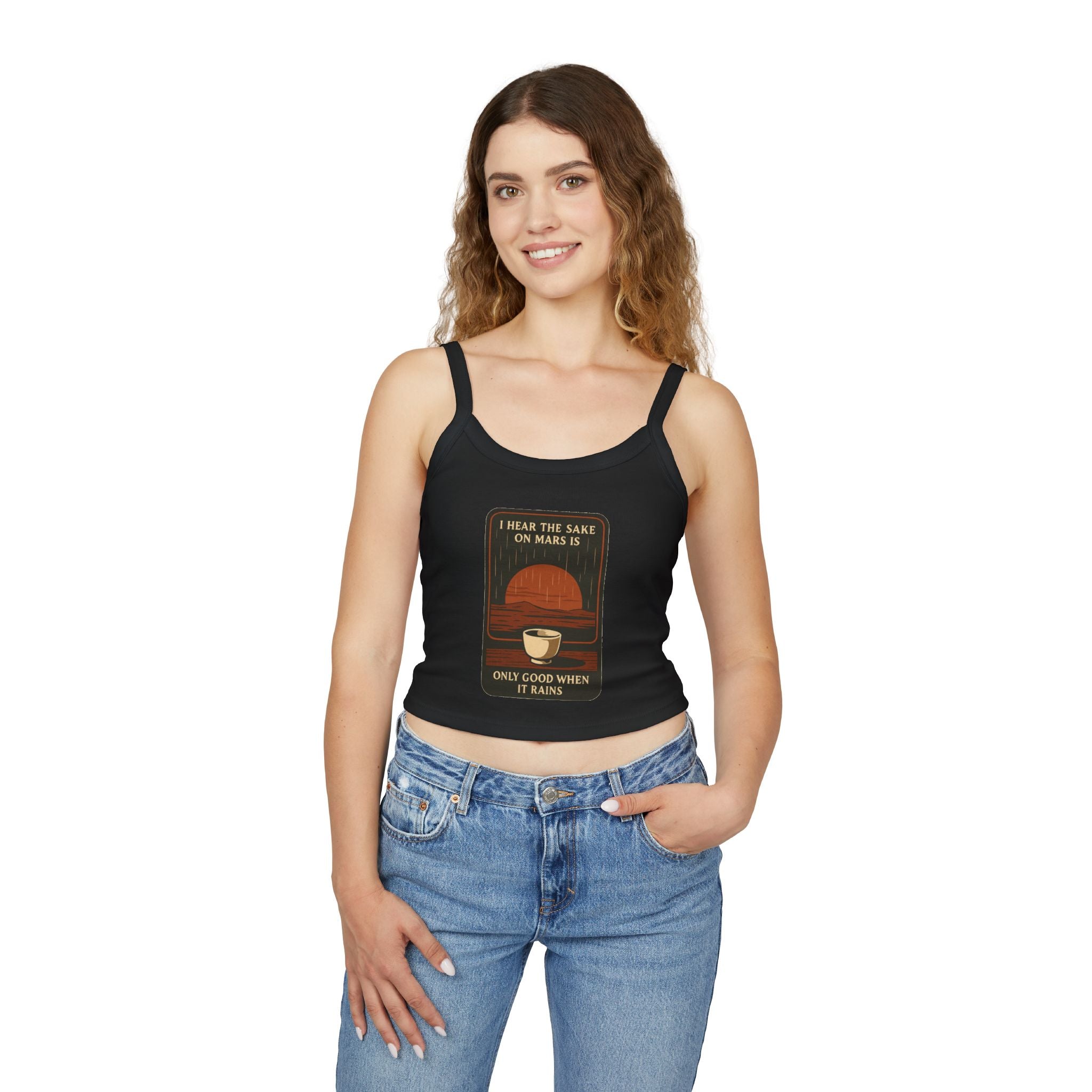 Sake on Mars Crop Tank — Retro Tea Cup Graphic