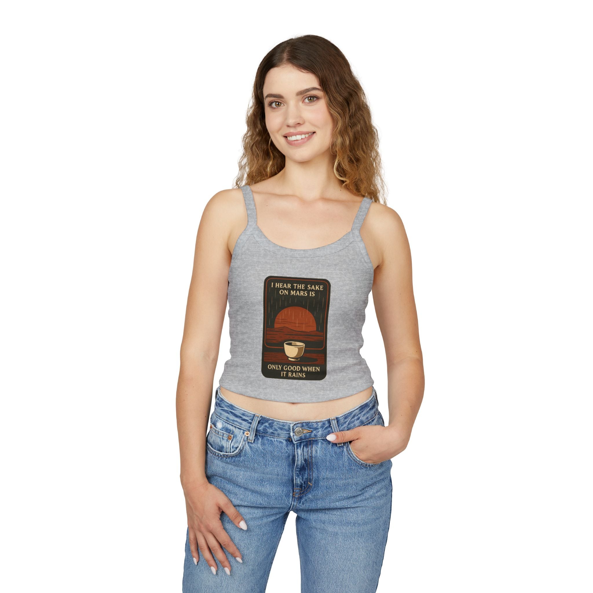 Sake on Mars Crop Tank — Retro Tea Cup Graphic