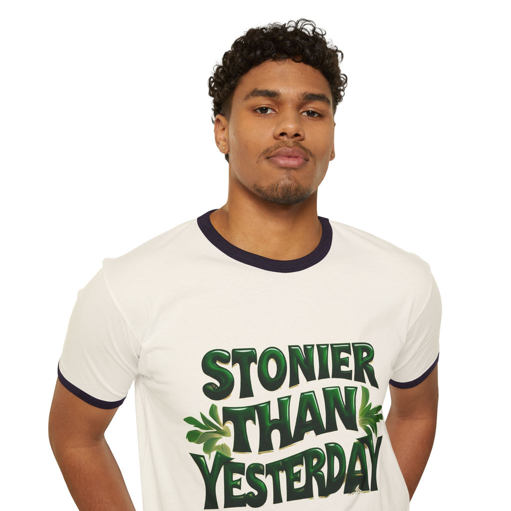 Stoner Vibes Unisex Cotton Ringer T-Shirt - 'Stonier Than Yesterday' Graphic Tee