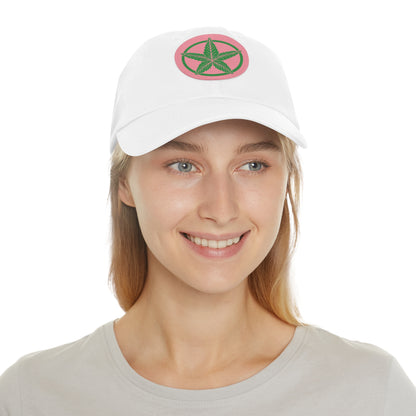 Green Army Dad Hat with Leather Patch (Round)
