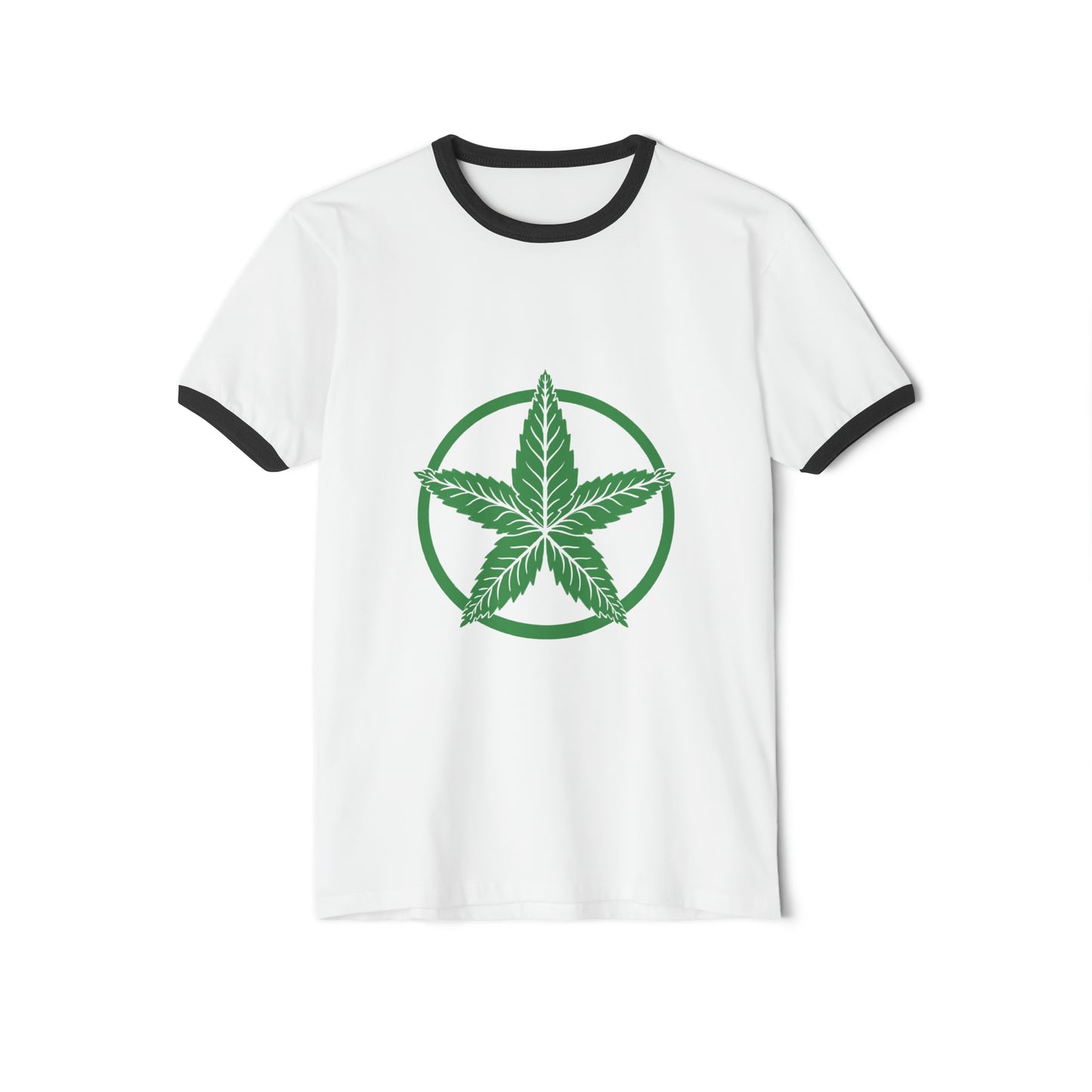 Green Army Leaf Unisex Cotton Ringer T-Shirt
