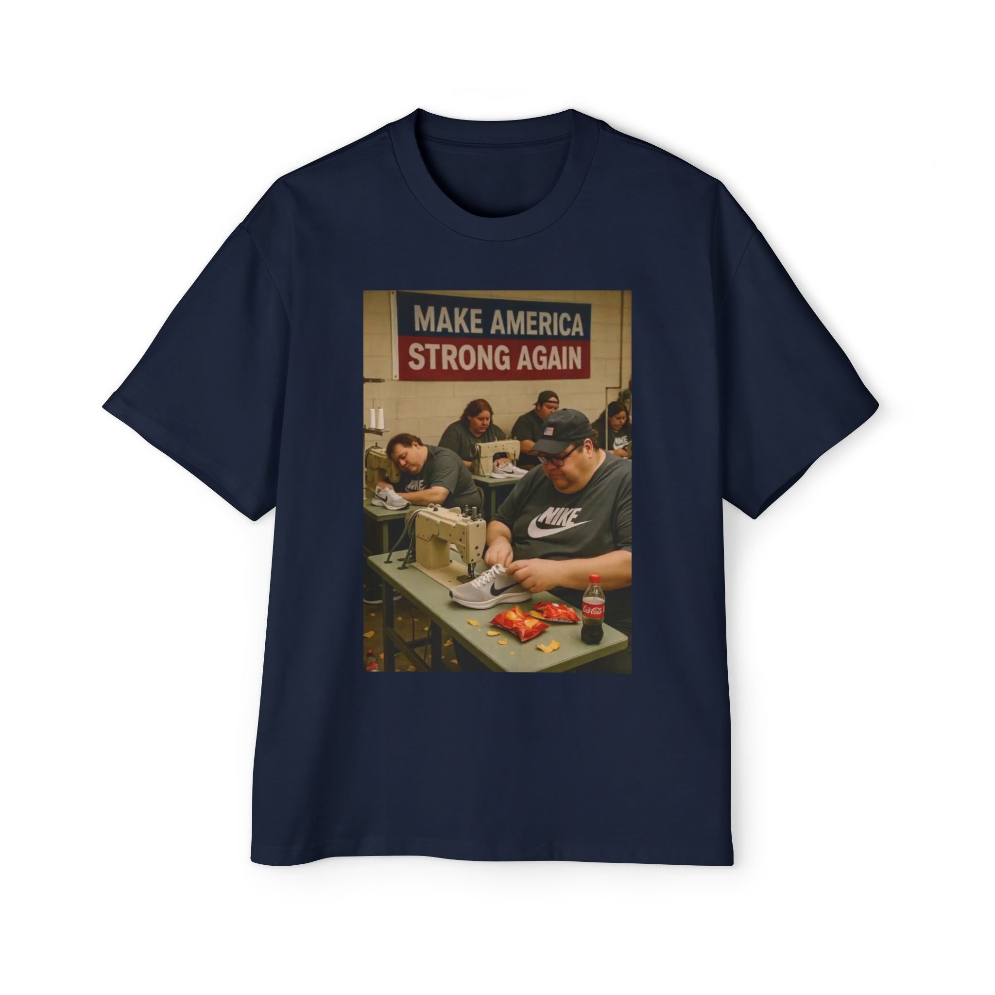 Men's Heavy Oversized Tee - Vintage Style Make America Strong Again Graphic