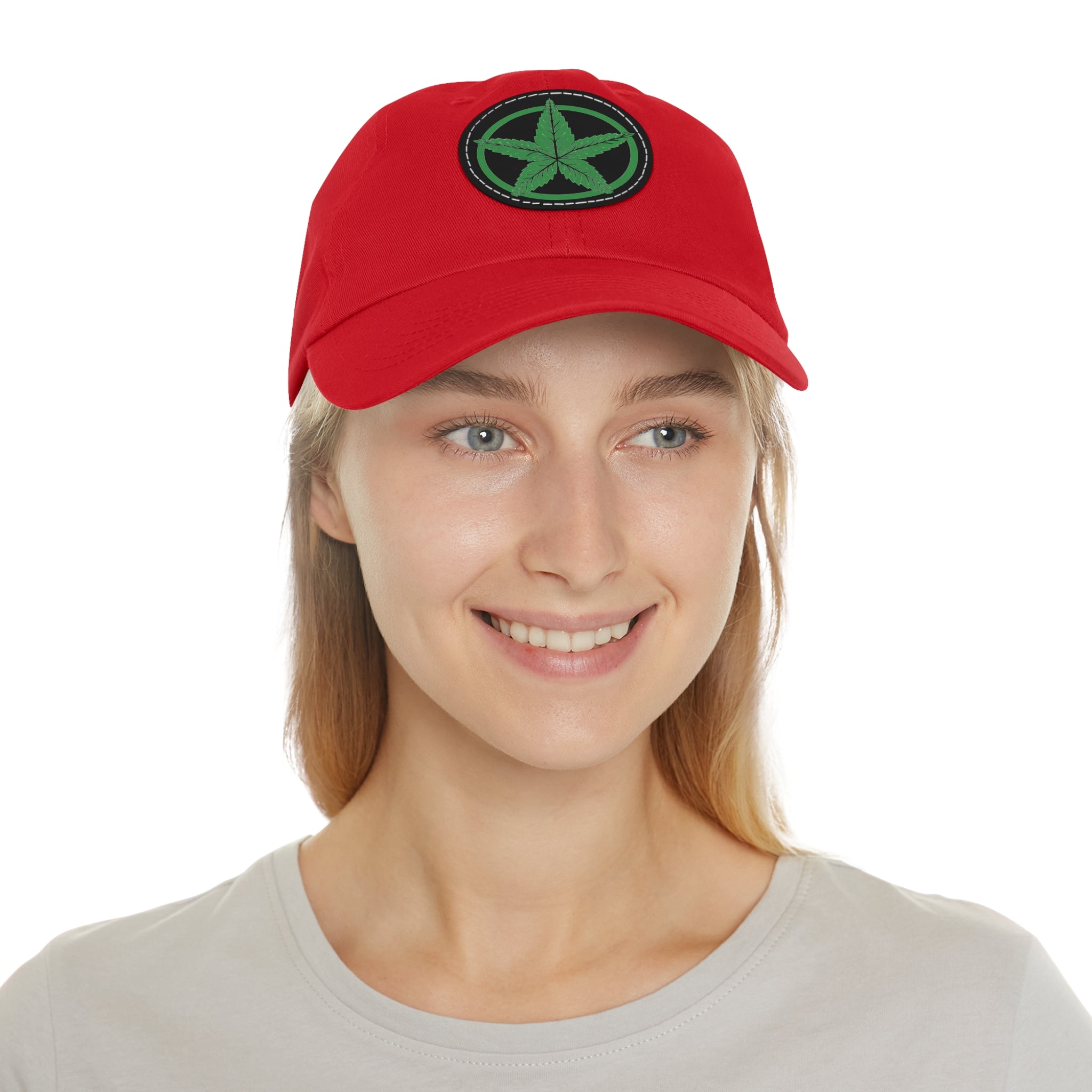 Green Army Dad Hat with Leather Patch (Round)