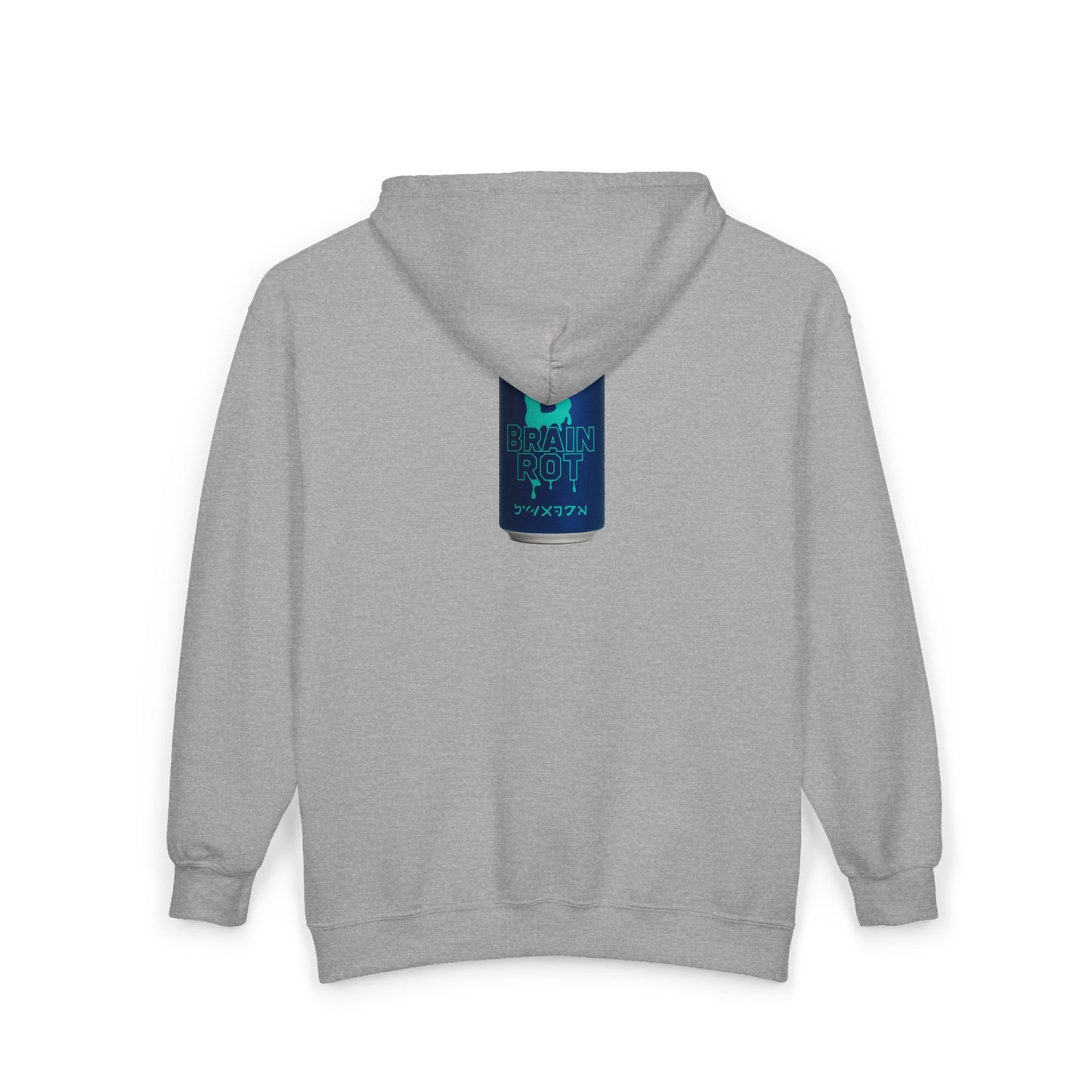 Brain Rot Energy Drink Can Zip Hoodie — Neon Retro Beverage Graphic Full-Zip Sweatshirt