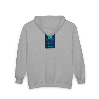 Brain Rot Energy Drink Can Zip Hoodie — Neon Retro Beverage Graphic Full-Zip Sweatshirt