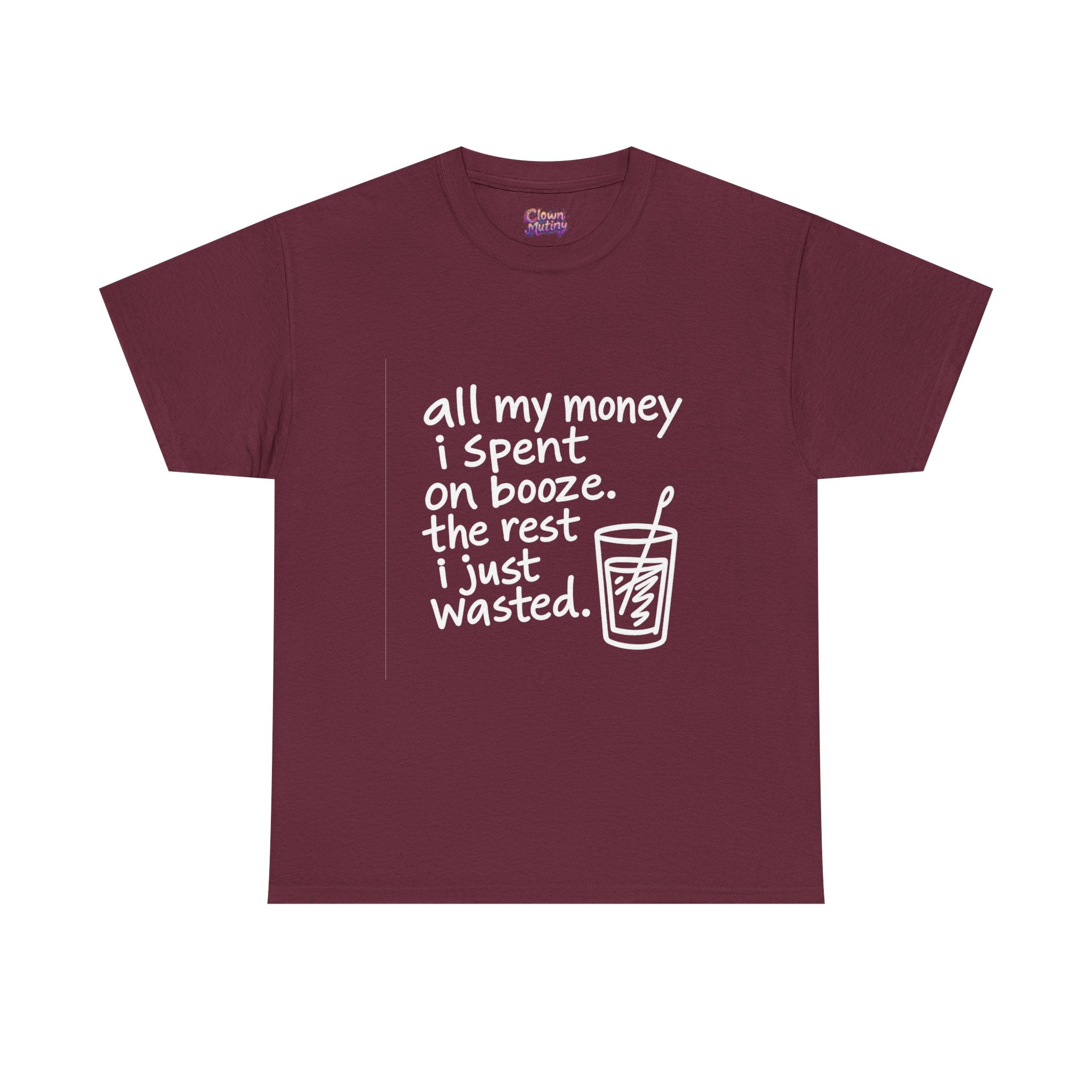 Humorous Alcohol Tee — "All My Money I Spent on Booze" Graphic T-Shirt
