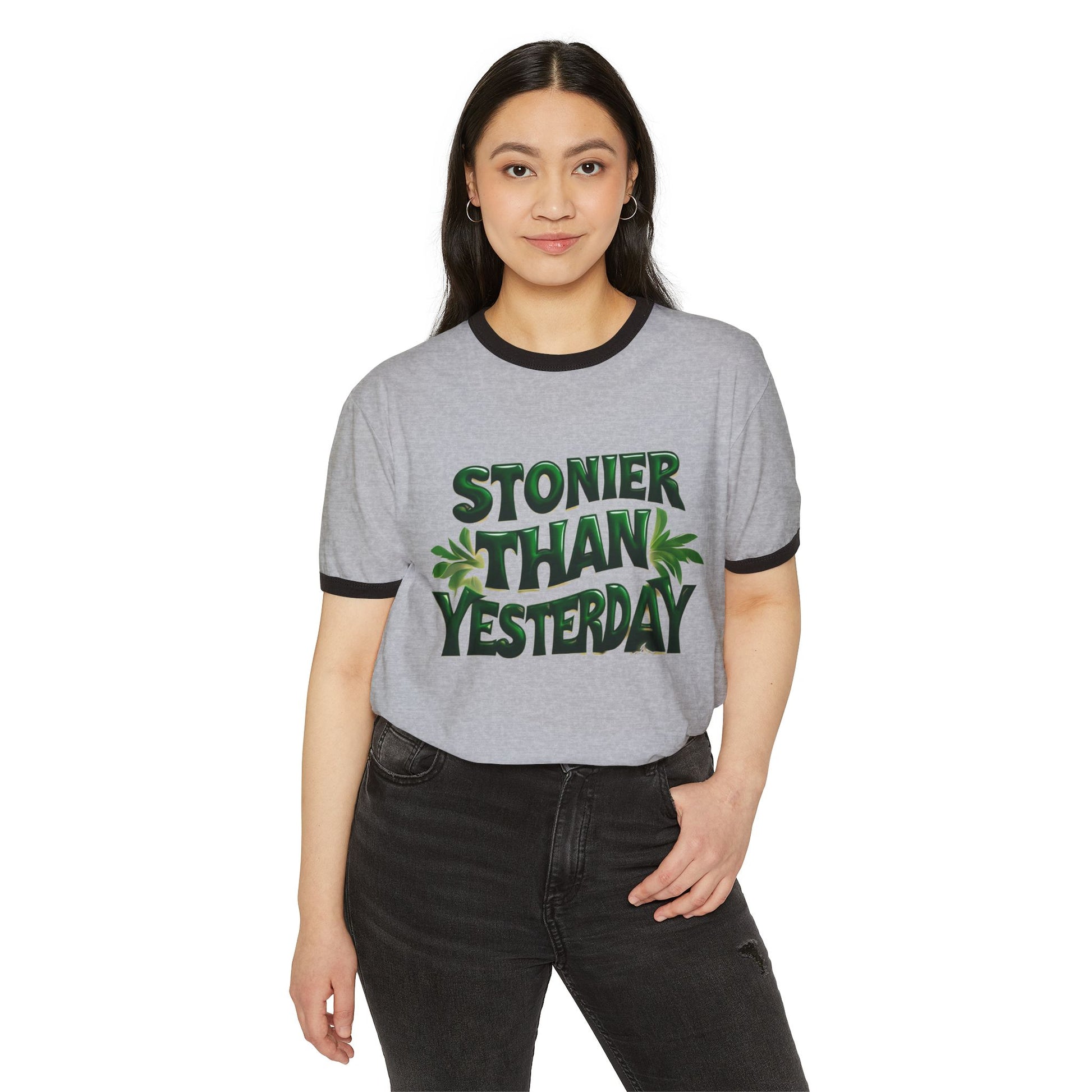 Stoner Vibes Unisex Cotton Ringer T-Shirt - 'Stonier Than Yesterday' Graphic Tee