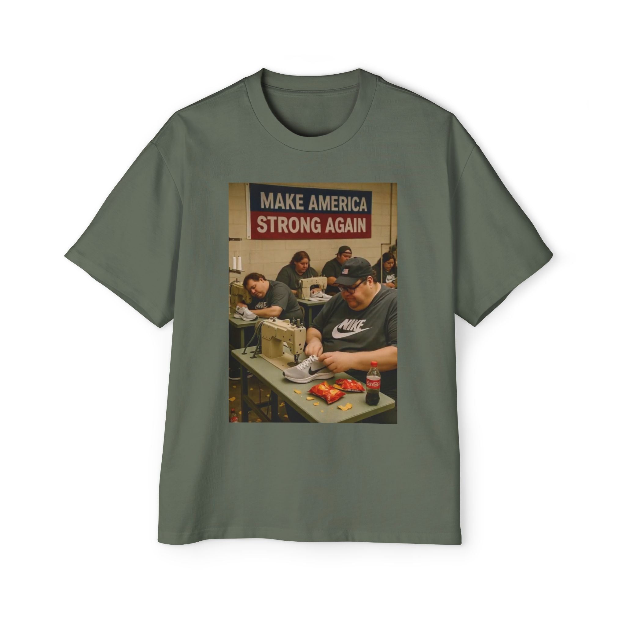 Men's Heavy Oversized Tee - Vintage Style Make America Strong Again Graphic