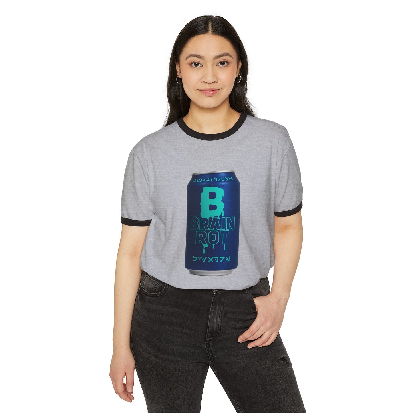 Brain Rot Ringer T-Shirt — Retro 'Brain Rot' Soda Can Graphic Tee