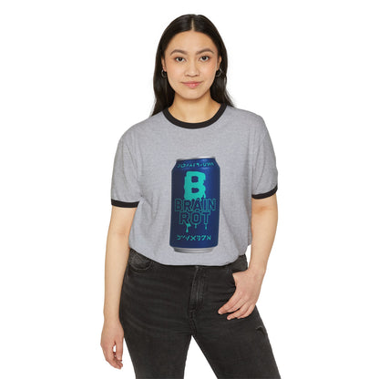 Brain Rot Ringer T-Shirt — Retro 'Brain Rot' Soda Can Graphic Tee