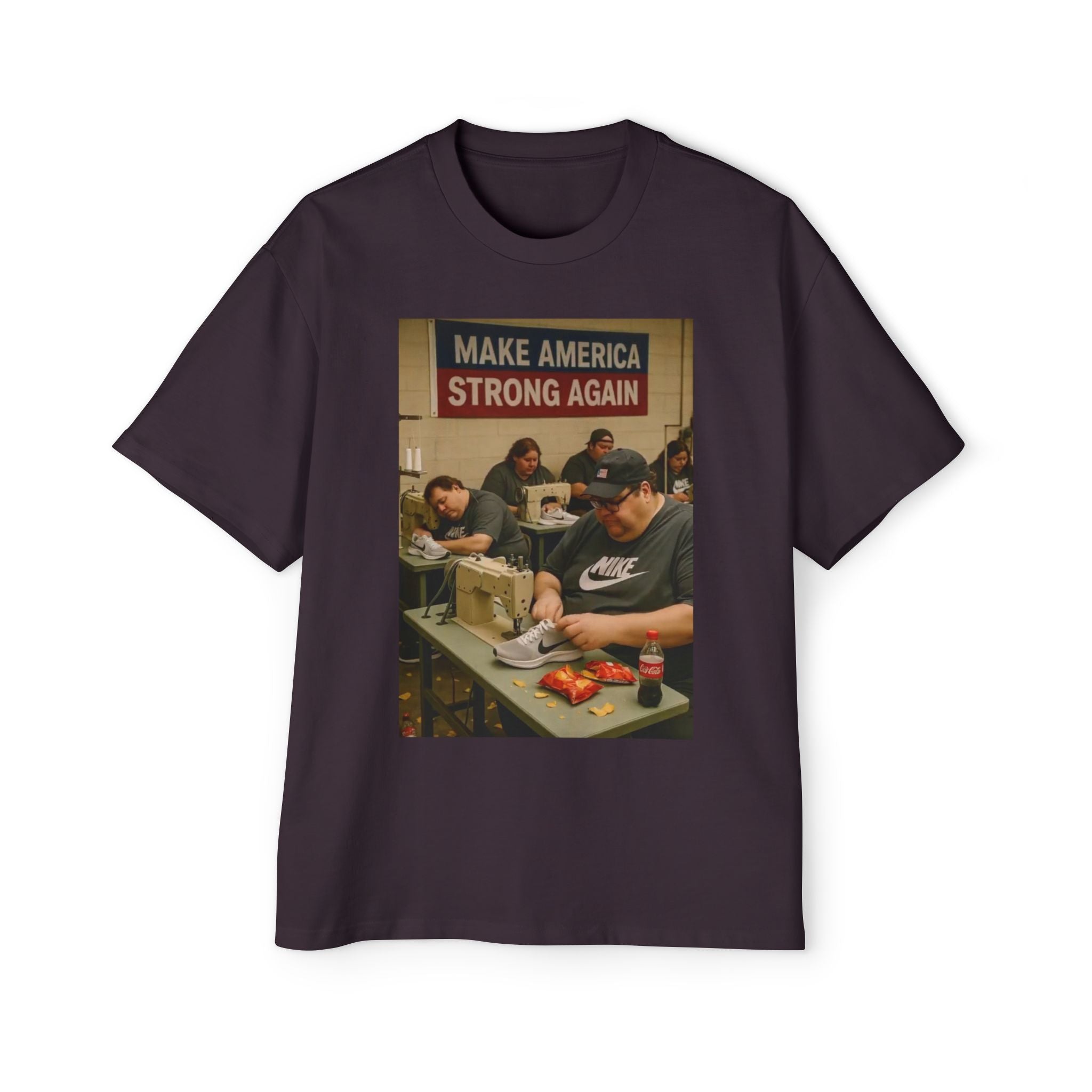 Men's Heavy Oversized Tee - Vintage Style Make America Strong Again Graphic