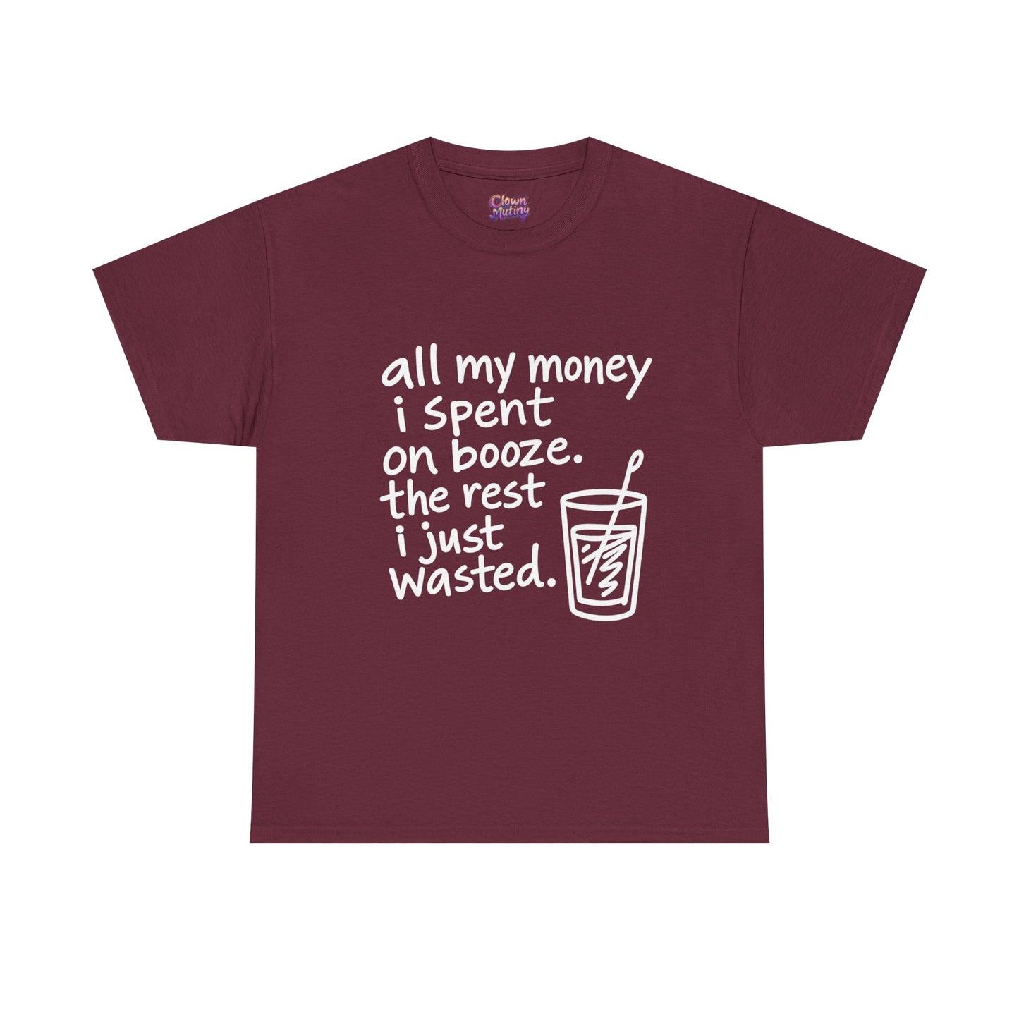 Humorous Alcohol Tee — "All My Money I Spent on Booze" Graphic T-Shirt