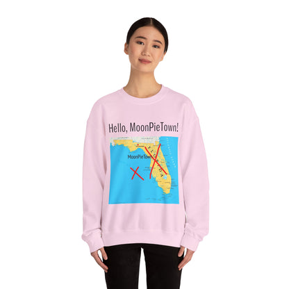 Hello MoonPieTown! Unisex Crewneck Sweatshirt - Cozy Casual Wear for Travel Lovers