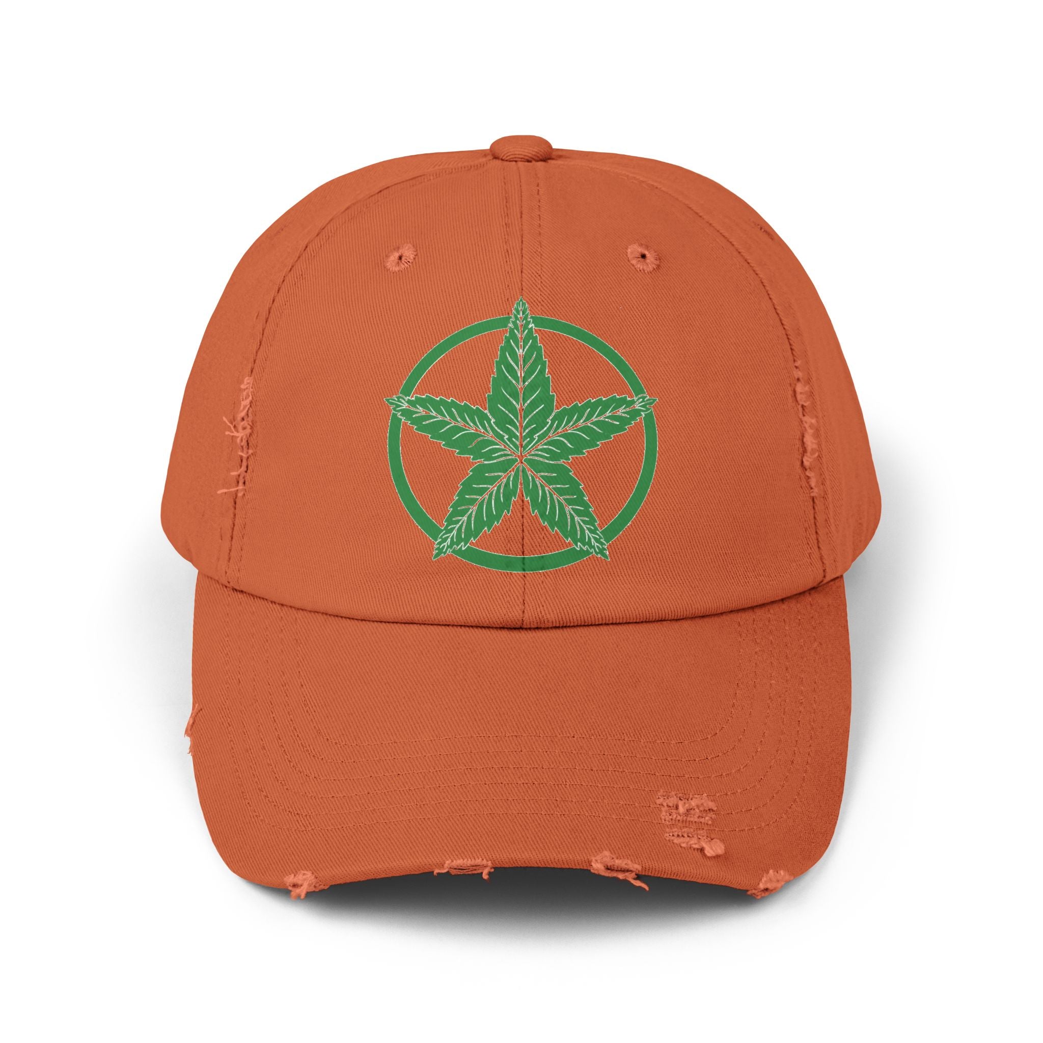 Green Army Leaf Unisex Distressed Cap