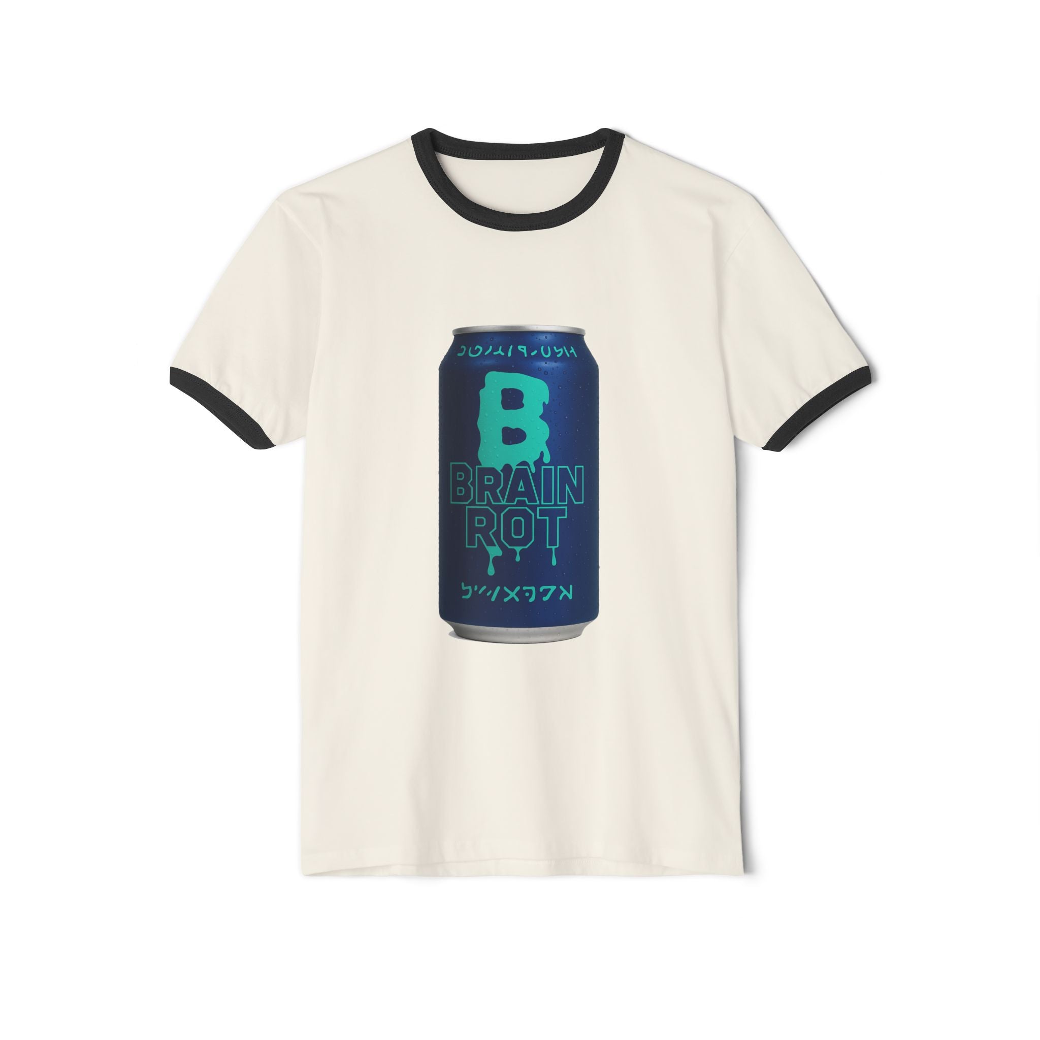 Brain Rot Ringer T-Shirt — Retro 'Brain Rot' Soda Can Graphic Tee