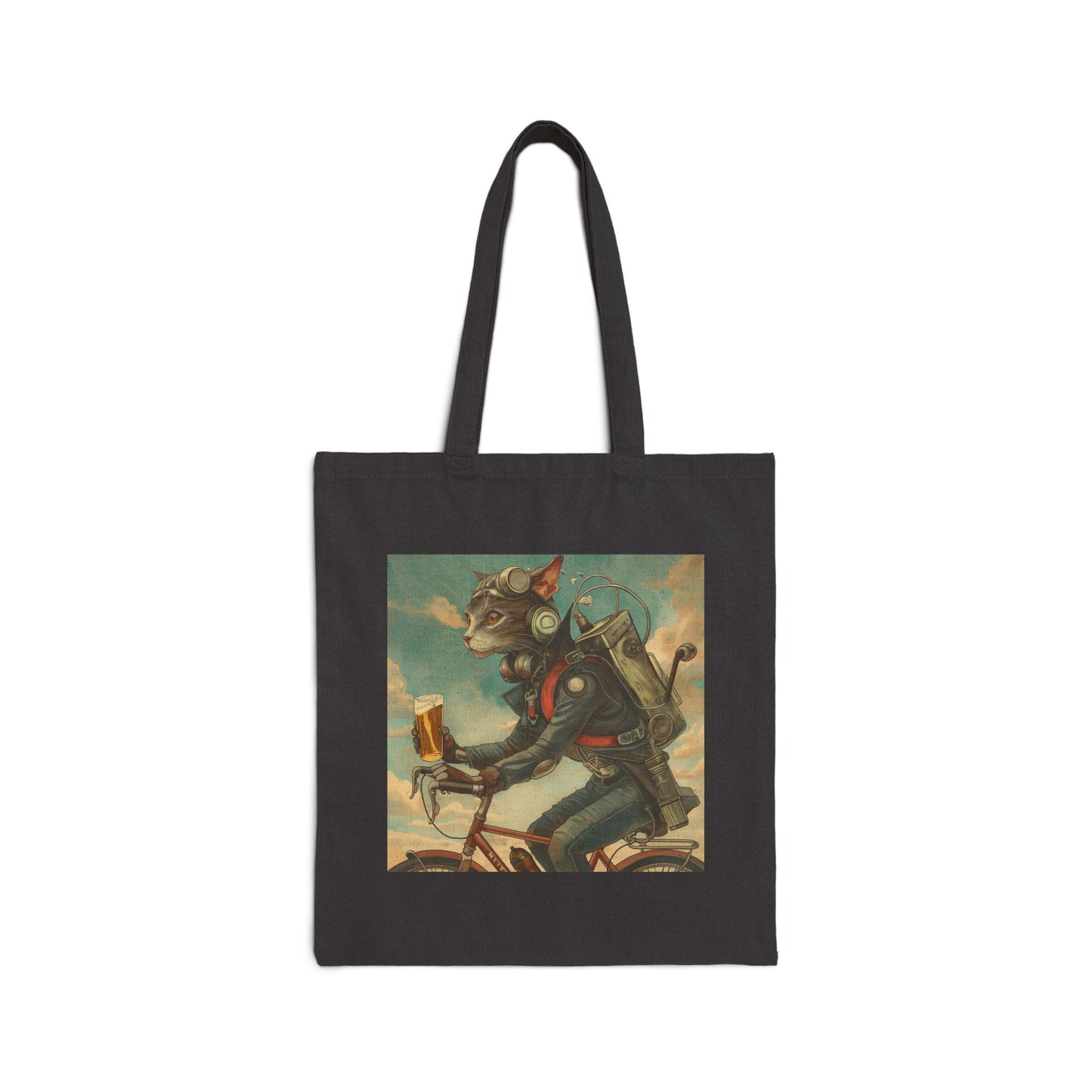 Cat Robot Bike Cotton Canvas Tote Bag