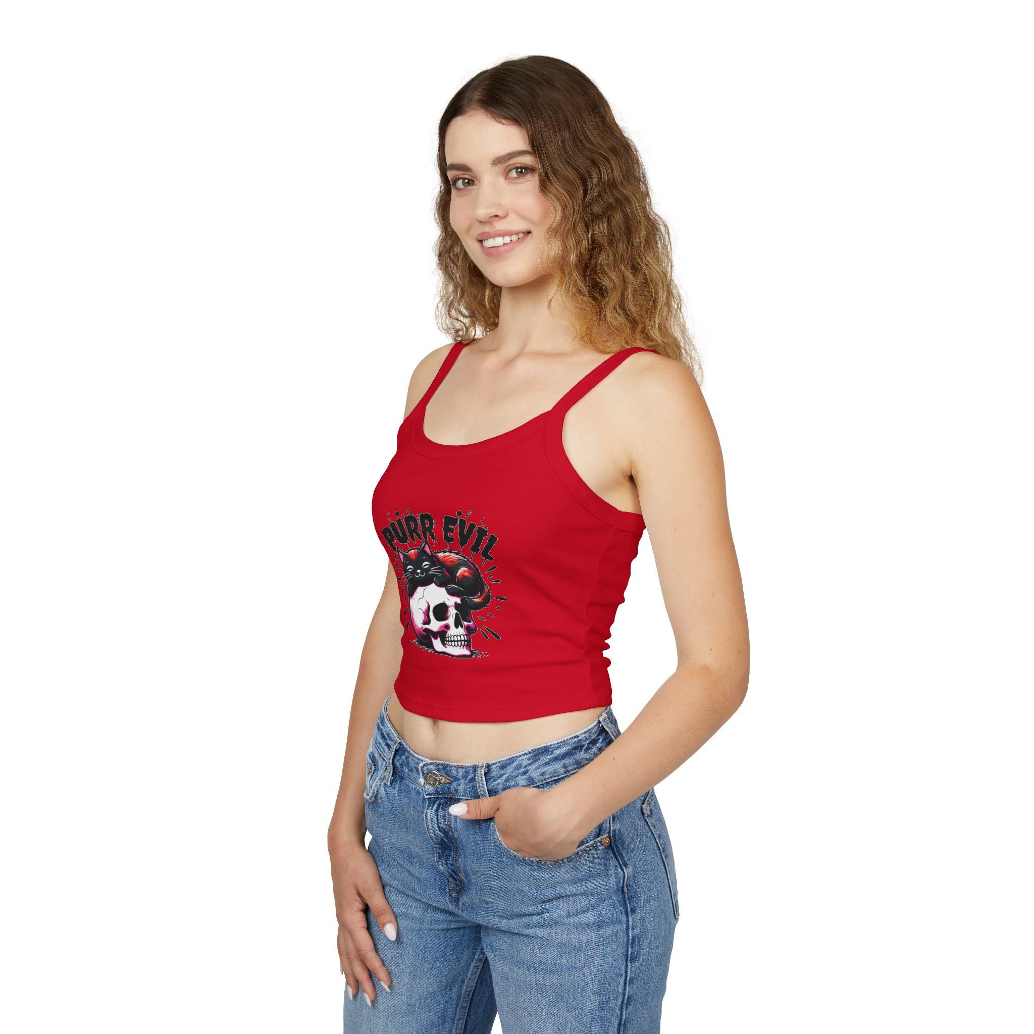 Purr Evil Cat Graphic Women's Spaghetti Strap Tank Top