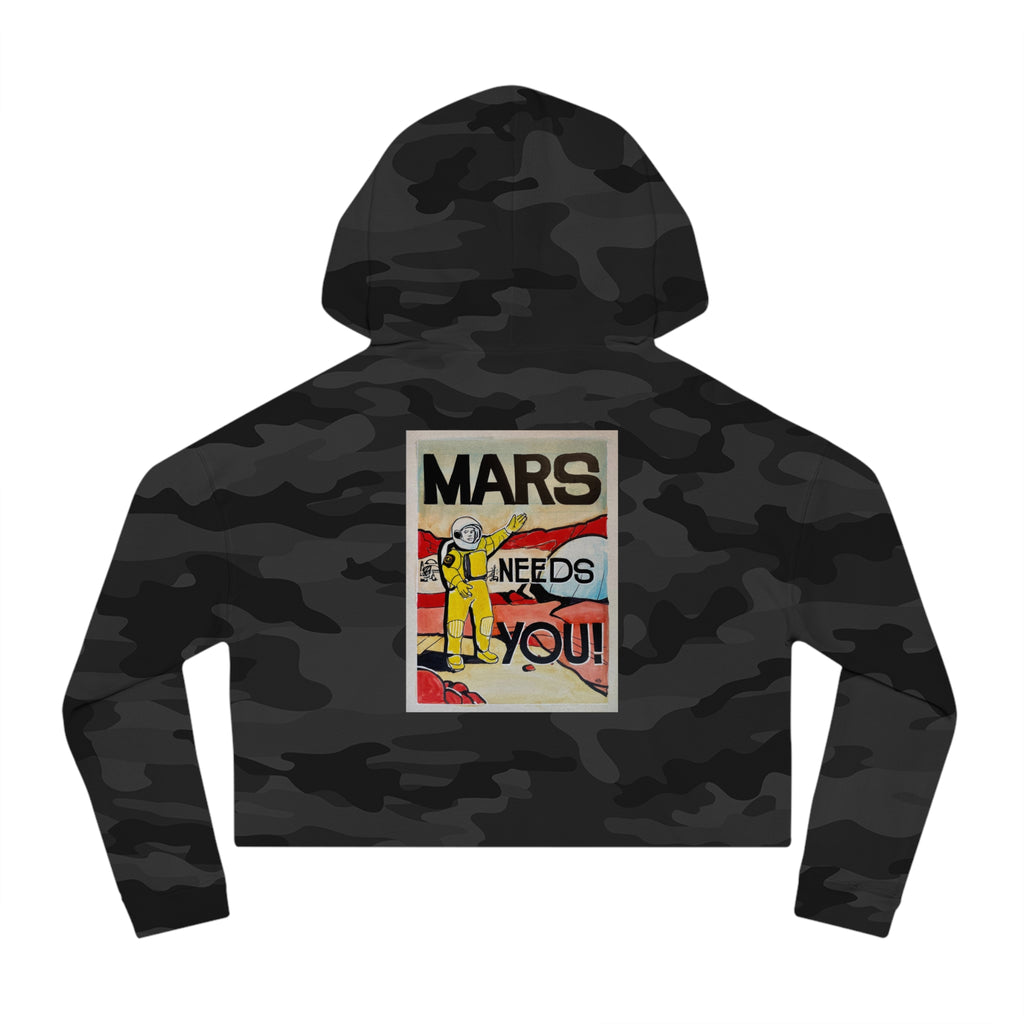 Mars Needs You Stylish Women’s Cropped Hooded Sweatshirt - 'Greetings From Maaz' & 'Mars Needs You' Design