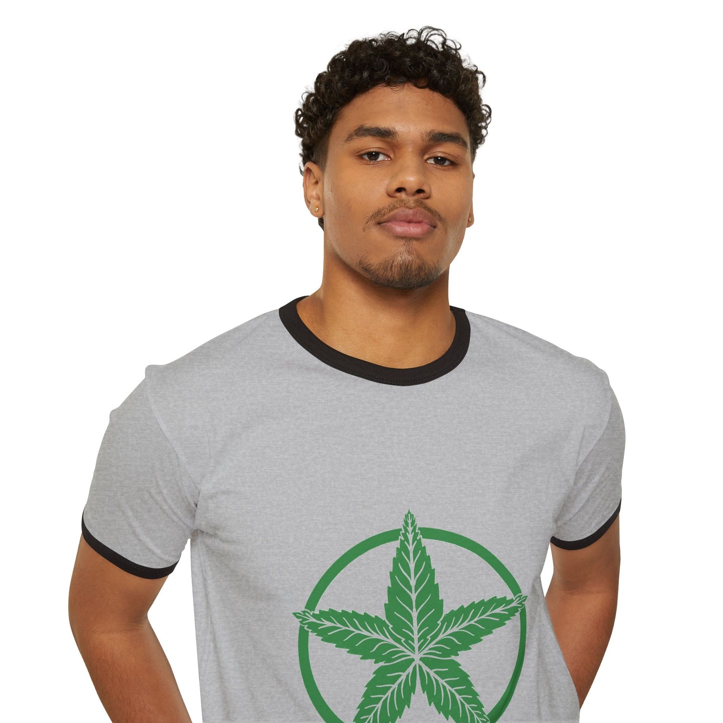 Green Army Leaf Unisex Cotton Ringer T-Shirt