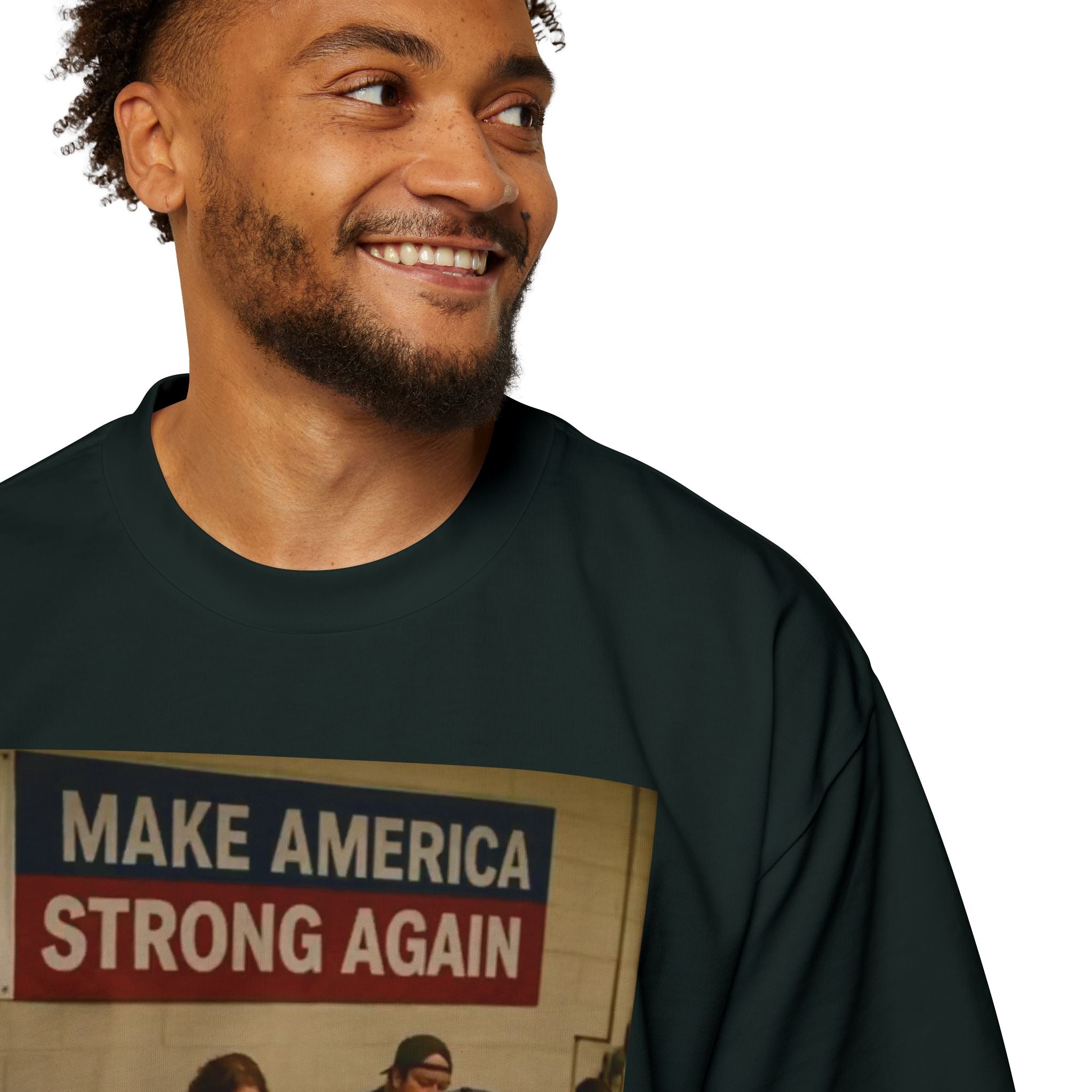 Men's Heavy Oversized Tee - Vintage Style Make America Strong Again Graphic
