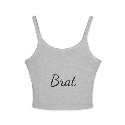 Trendy Women's Spaghetti Strap Tank Top - 'Brat' Design for Casual Vibes - XCX