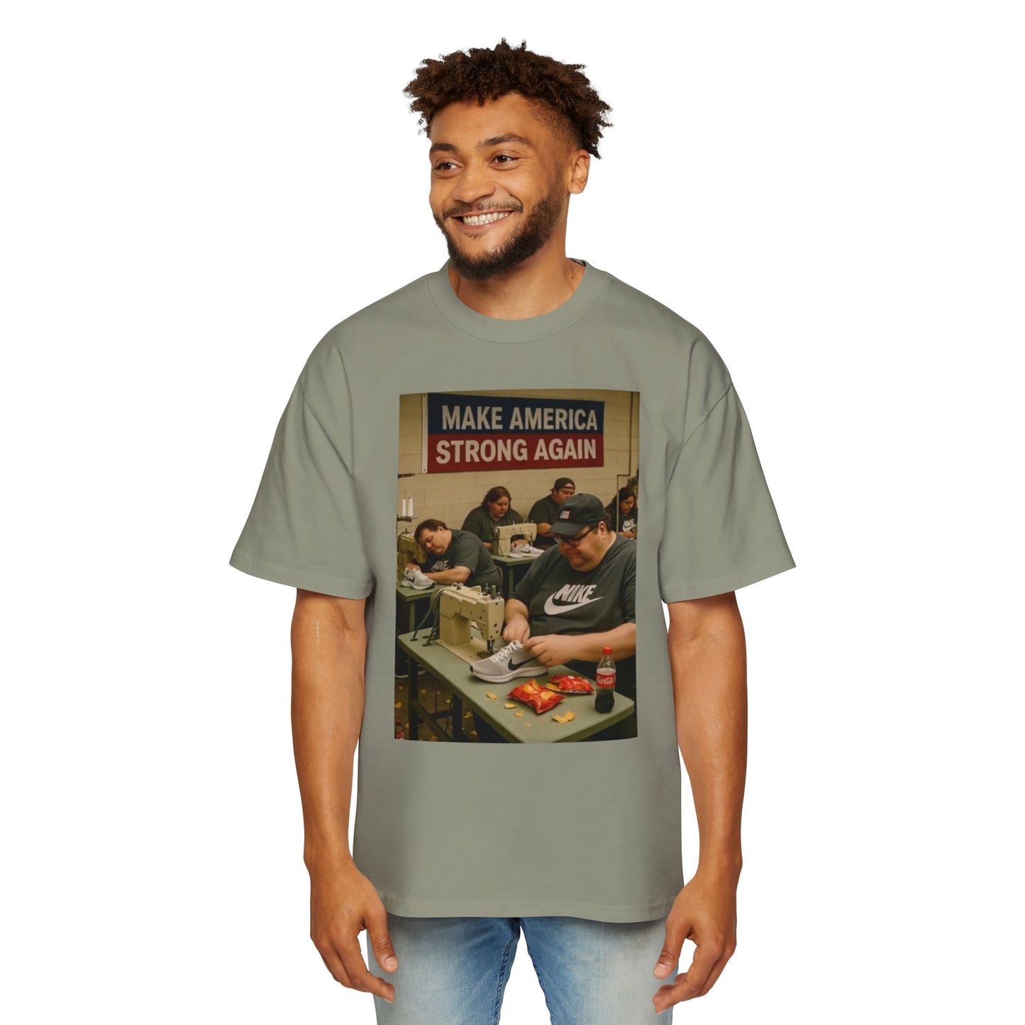 Men's Heavy Oversized Tee - Vintage Style Make America Strong Again Graphic