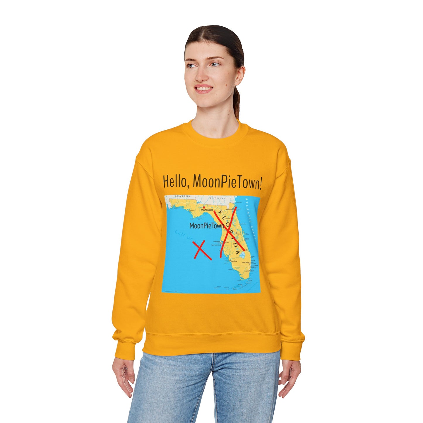 Hello MoonPieTown! Unisex Crewneck Sweatshirt - Cozy Casual Wear for Travel Lovers