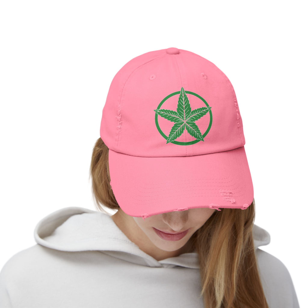Green Army Leaf Unisex Distressed Cap