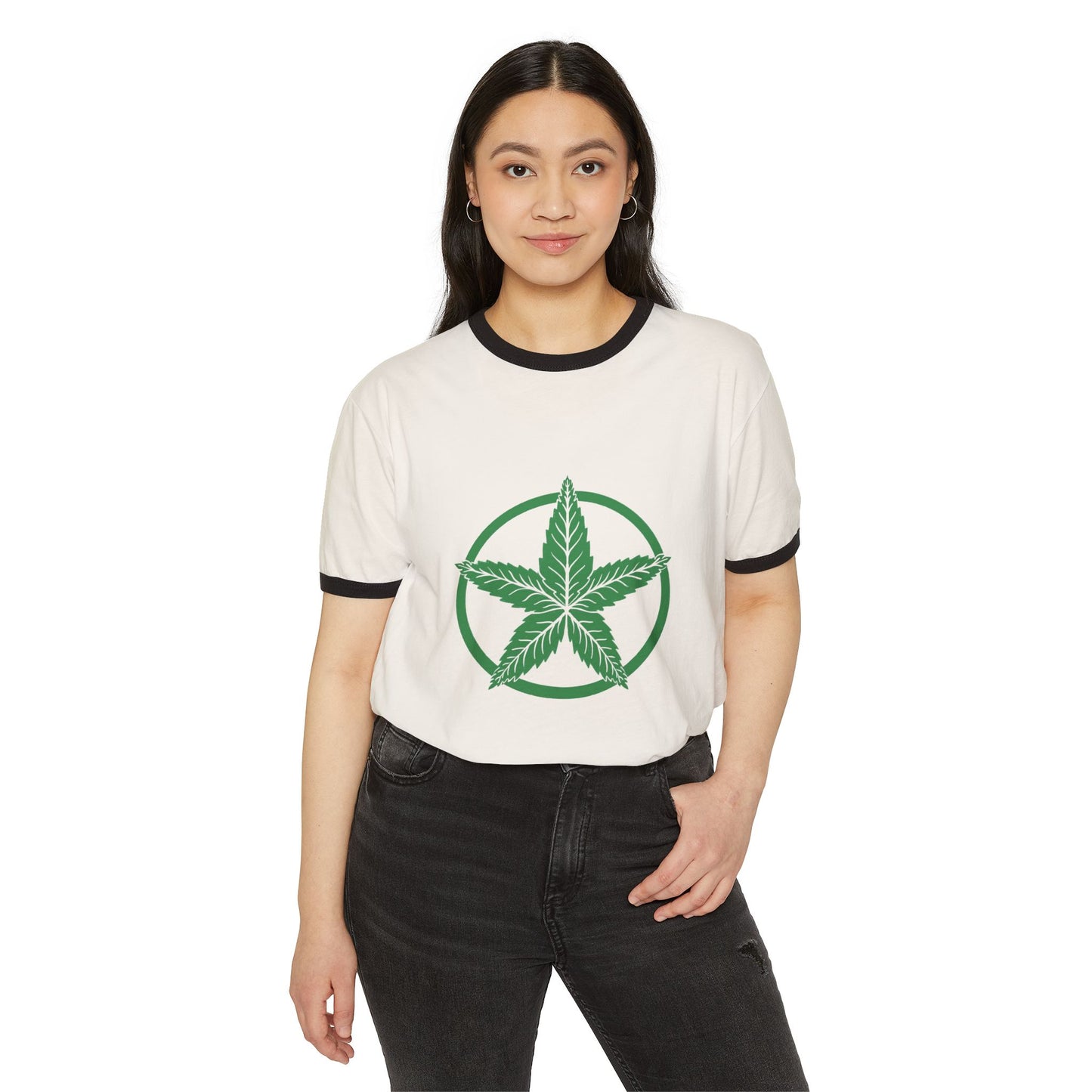 Green Army Leaf Unisex Cotton Ringer T-Shirt