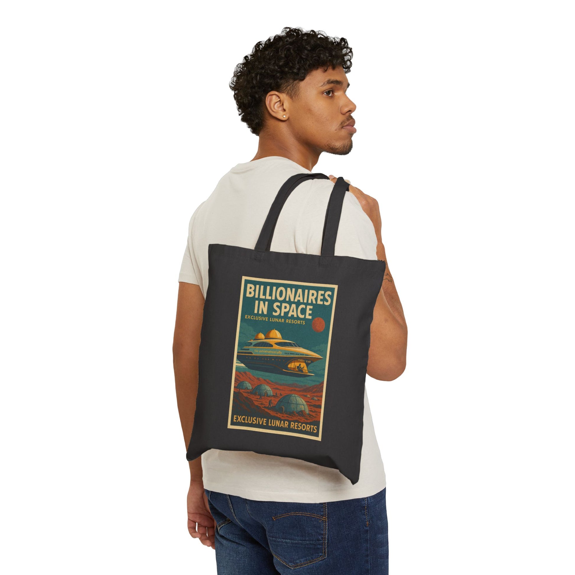 Vintage-Inspired Billionaires in Space Cotton Canvas Tote Bag, Eco-Friendly Shopping Bag, Gift for Space Enthusiasts, Reusable Tote