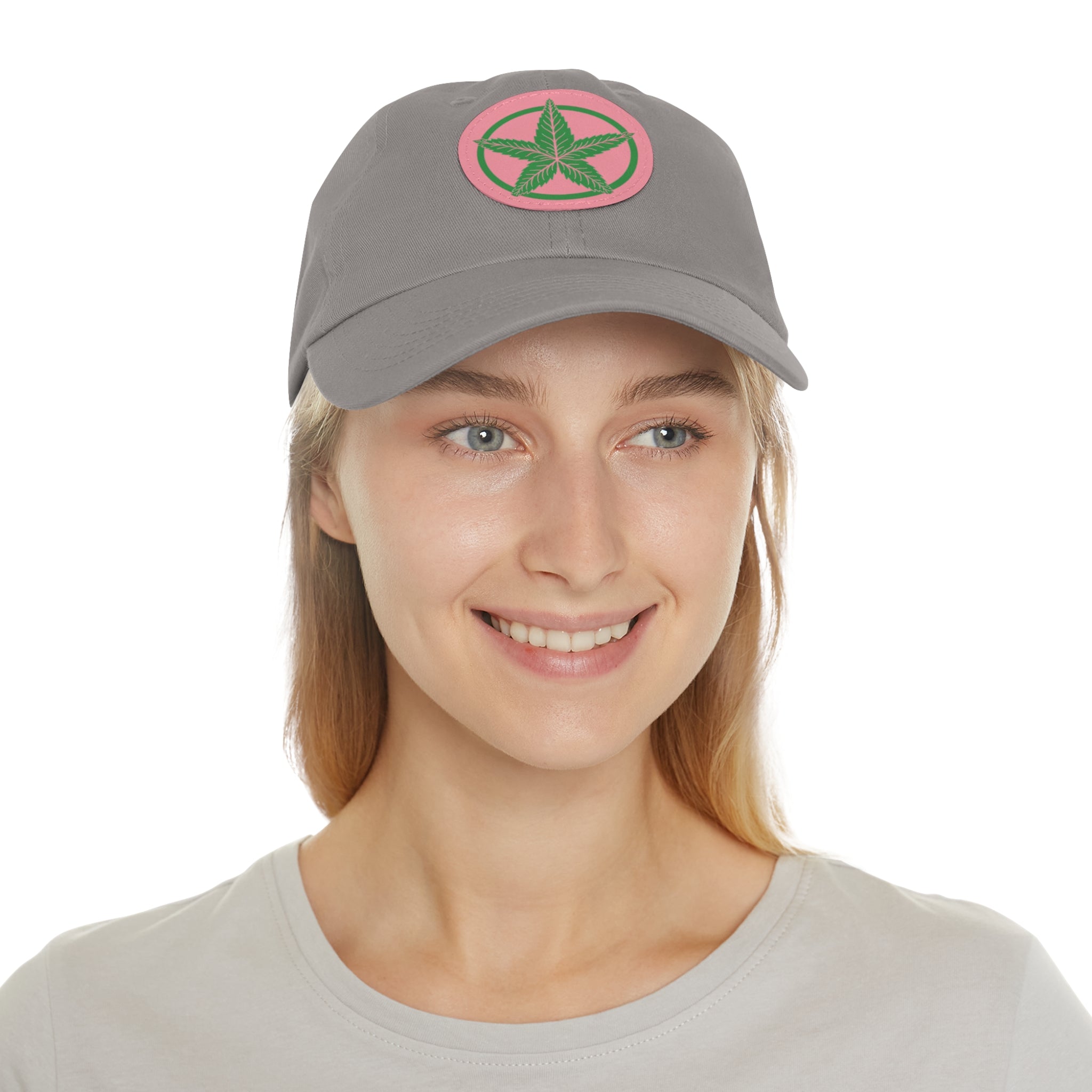 Green Army Dad Hat with Leather Patch (Round)