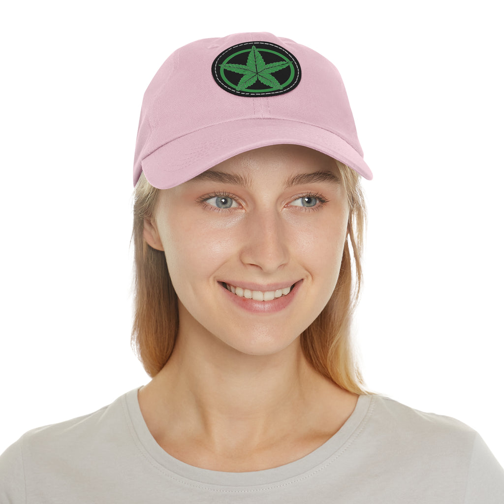 Green Army Dad Hat with Leather Patch (Round)