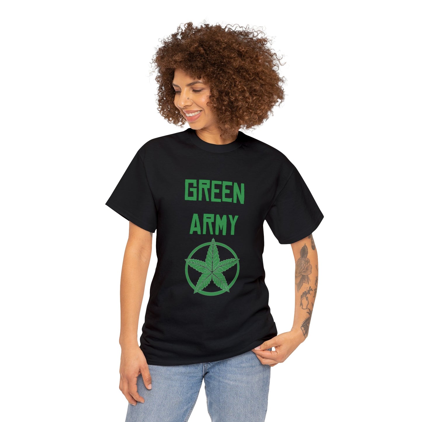 Green Army Star Leaf Unisex Heavy Cotton Tee