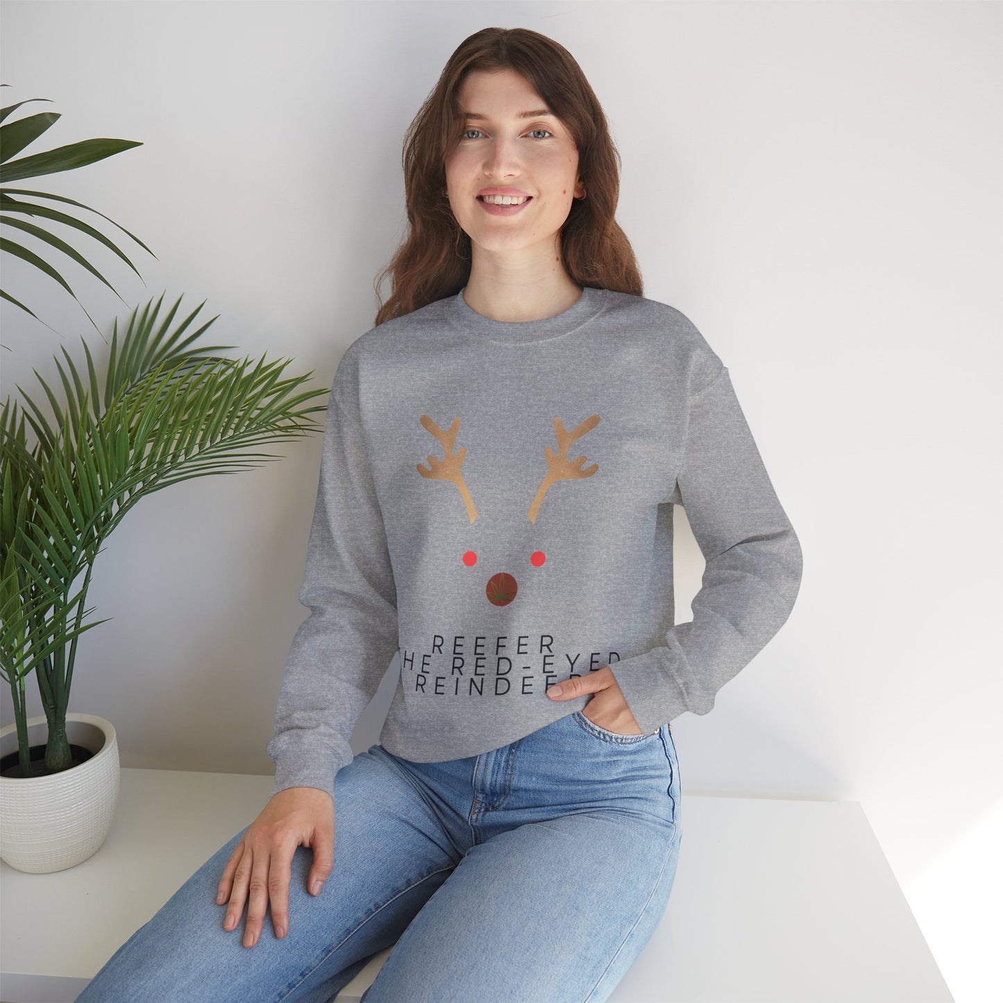 Red Eyed Reindeer Unisex Heavy Blend Crewneck Sweatshirt