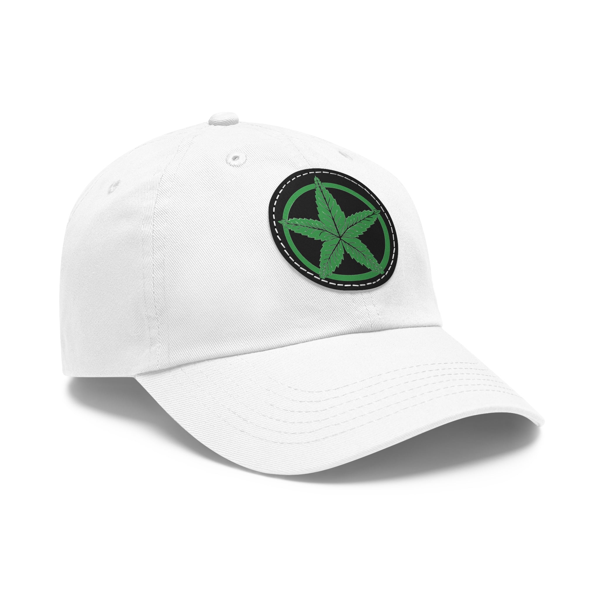 Green Army Dad Hat with Leather Patch (Round)