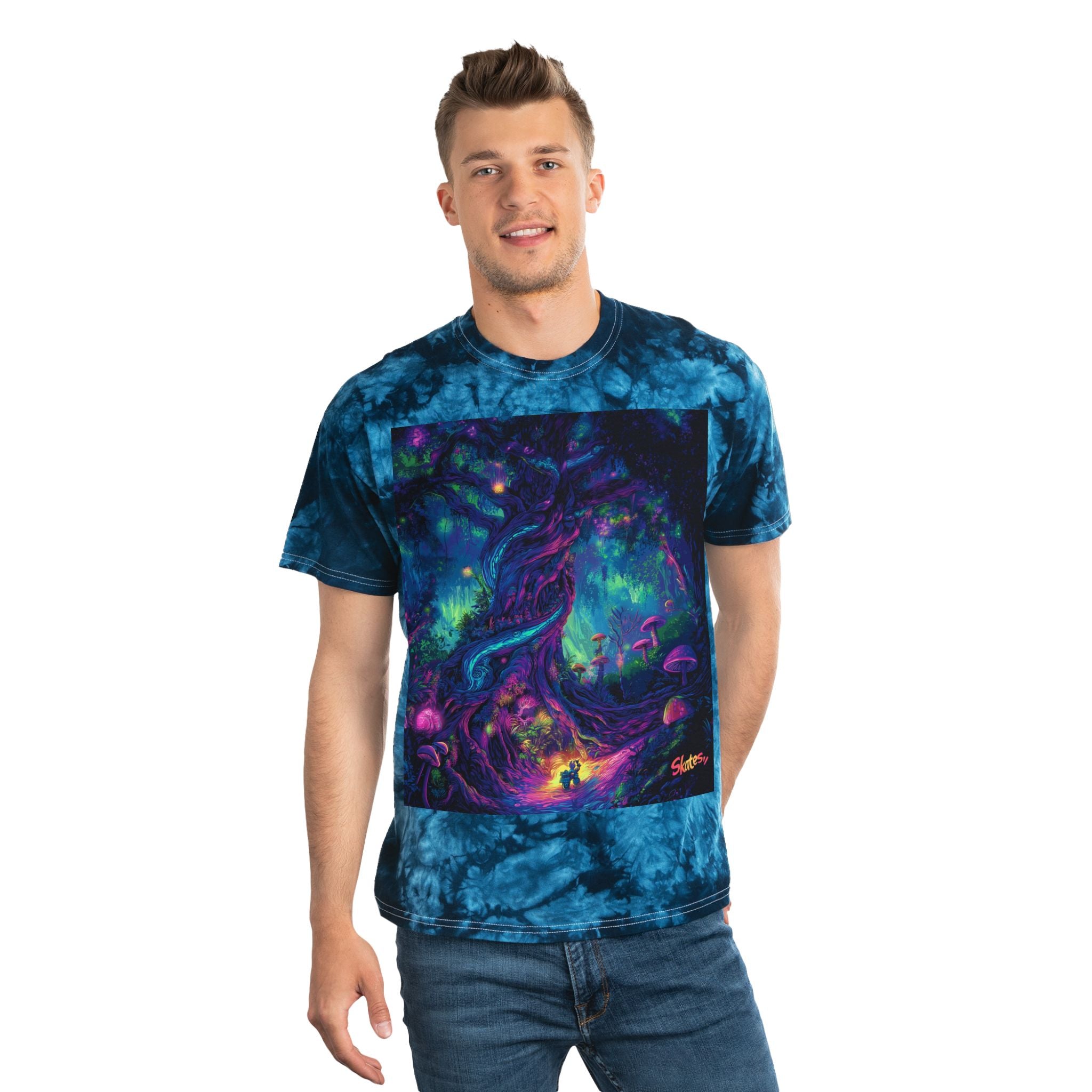 Skates Psychedelic Tree Tie-Dye Tee, Crystal