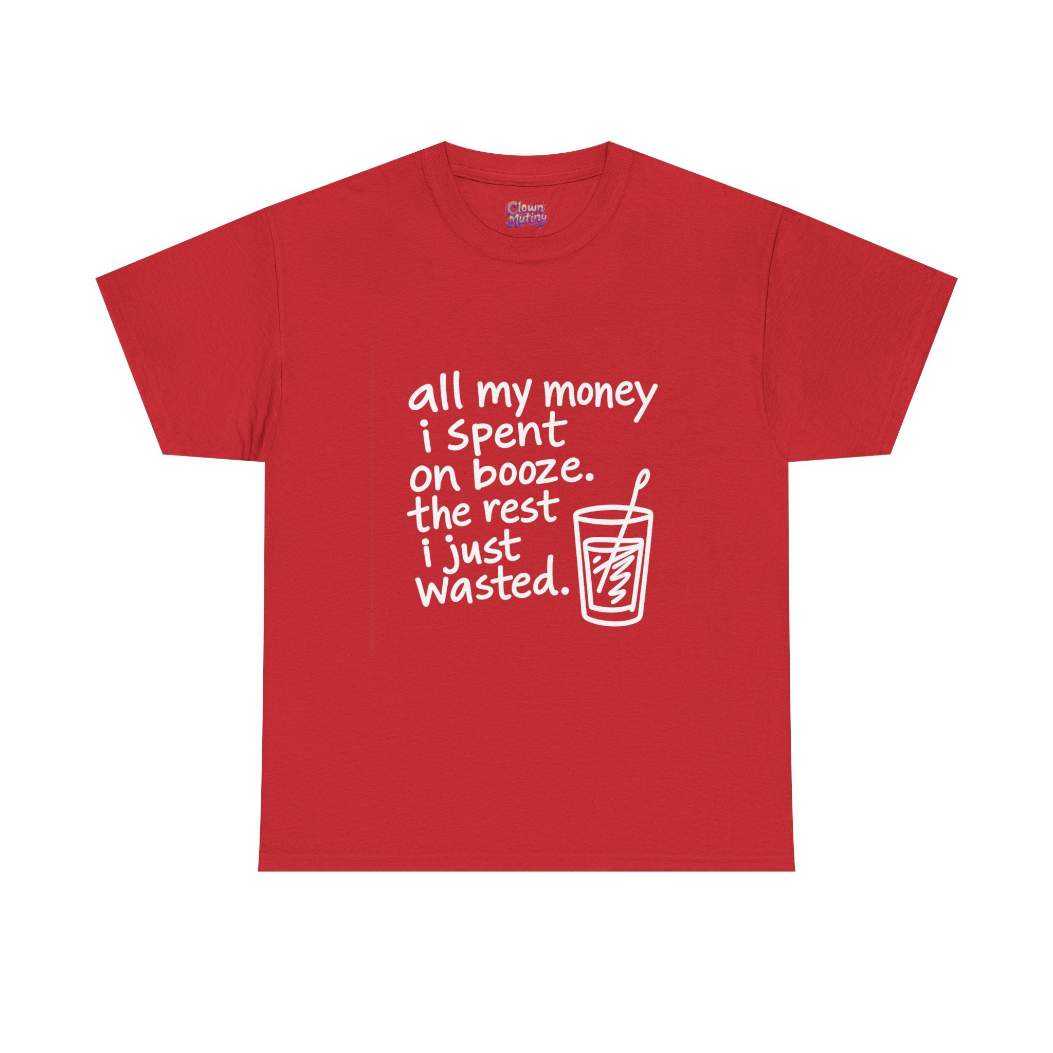 Humorous Alcohol Tee — "All My Money I Spent on Booze" Graphic T-Shirt