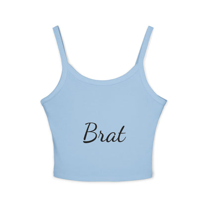 Trendy Women's Spaghetti Strap Tank Top - 'Brat' Design for Casual Vibes - XCX