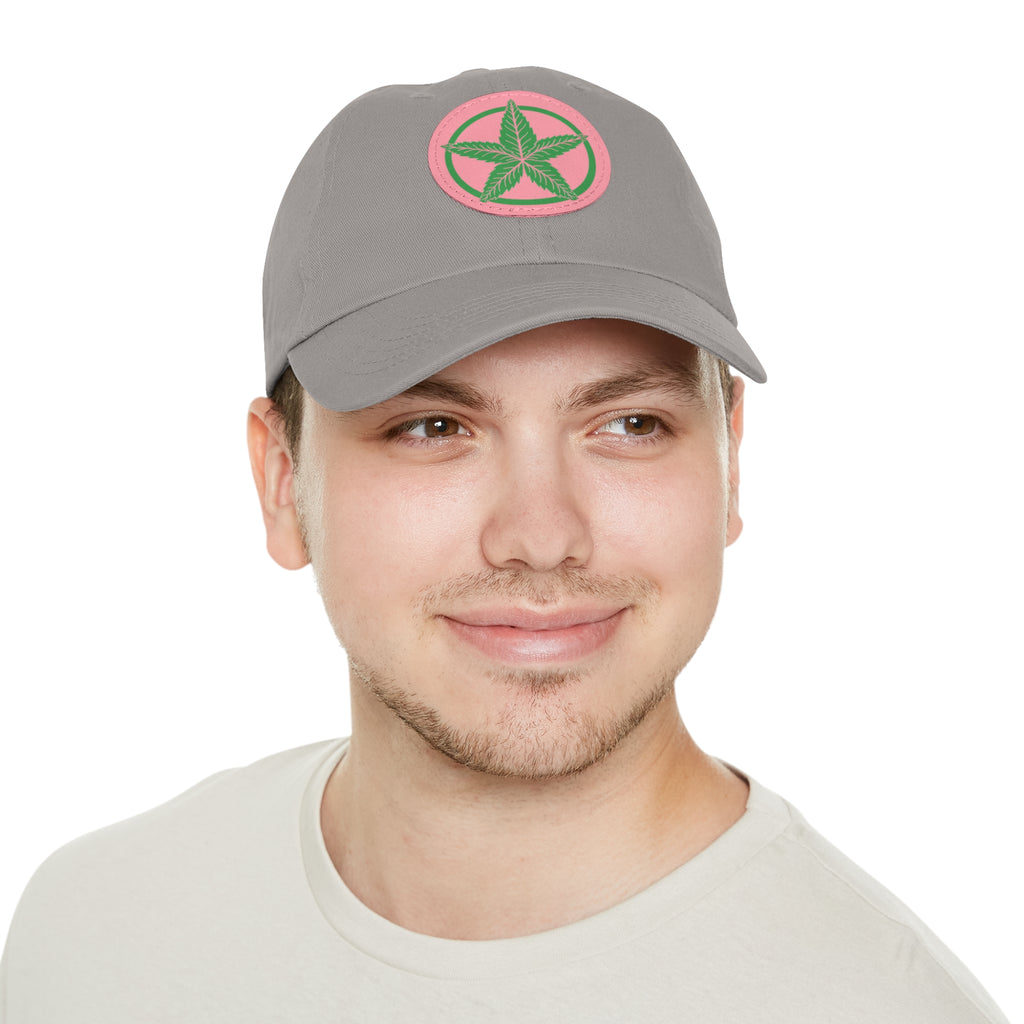 Green Army Dad Hat with Leather Patch (Round)