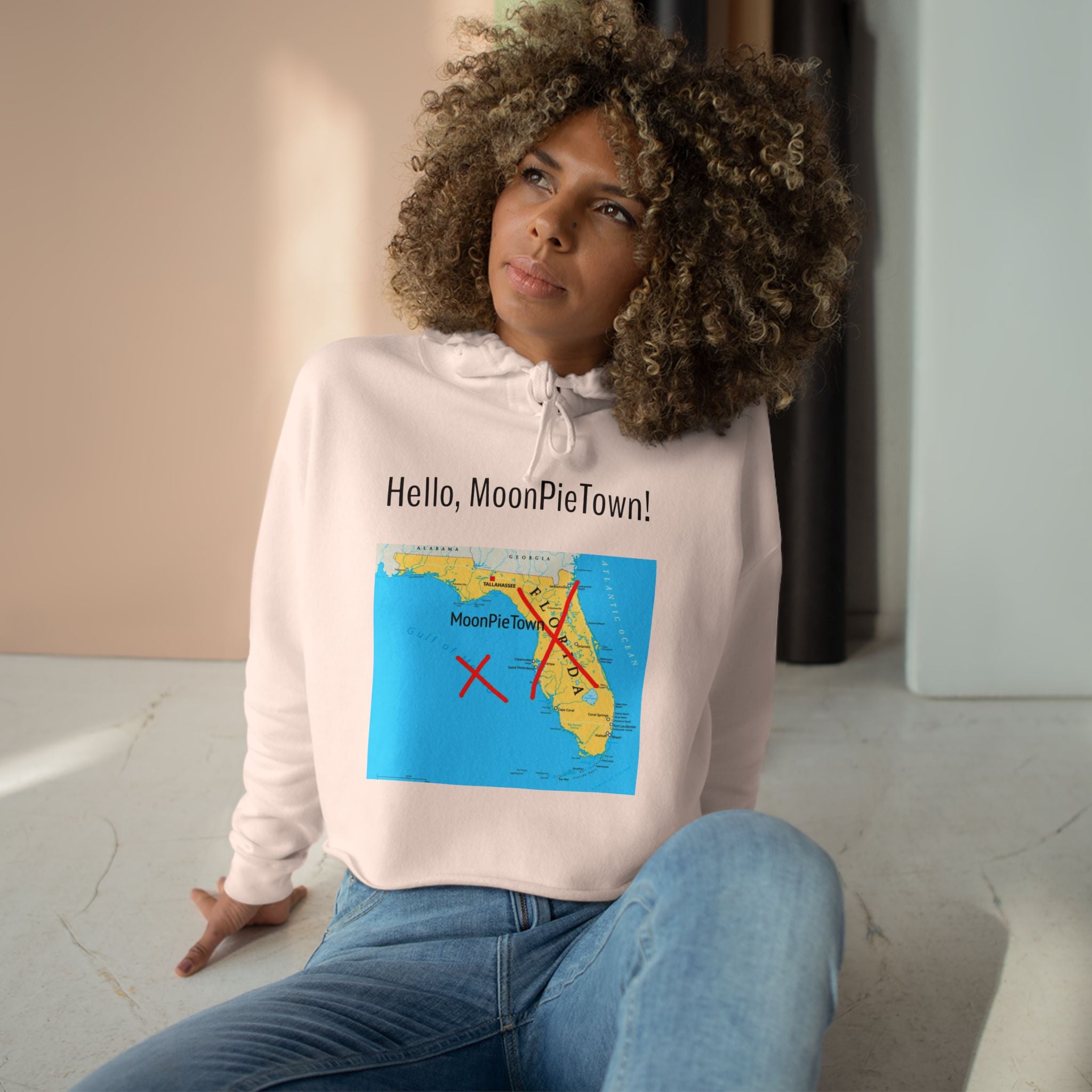 Hello MoonPieTown! Stylish Crop Hoodie for Trendsetters