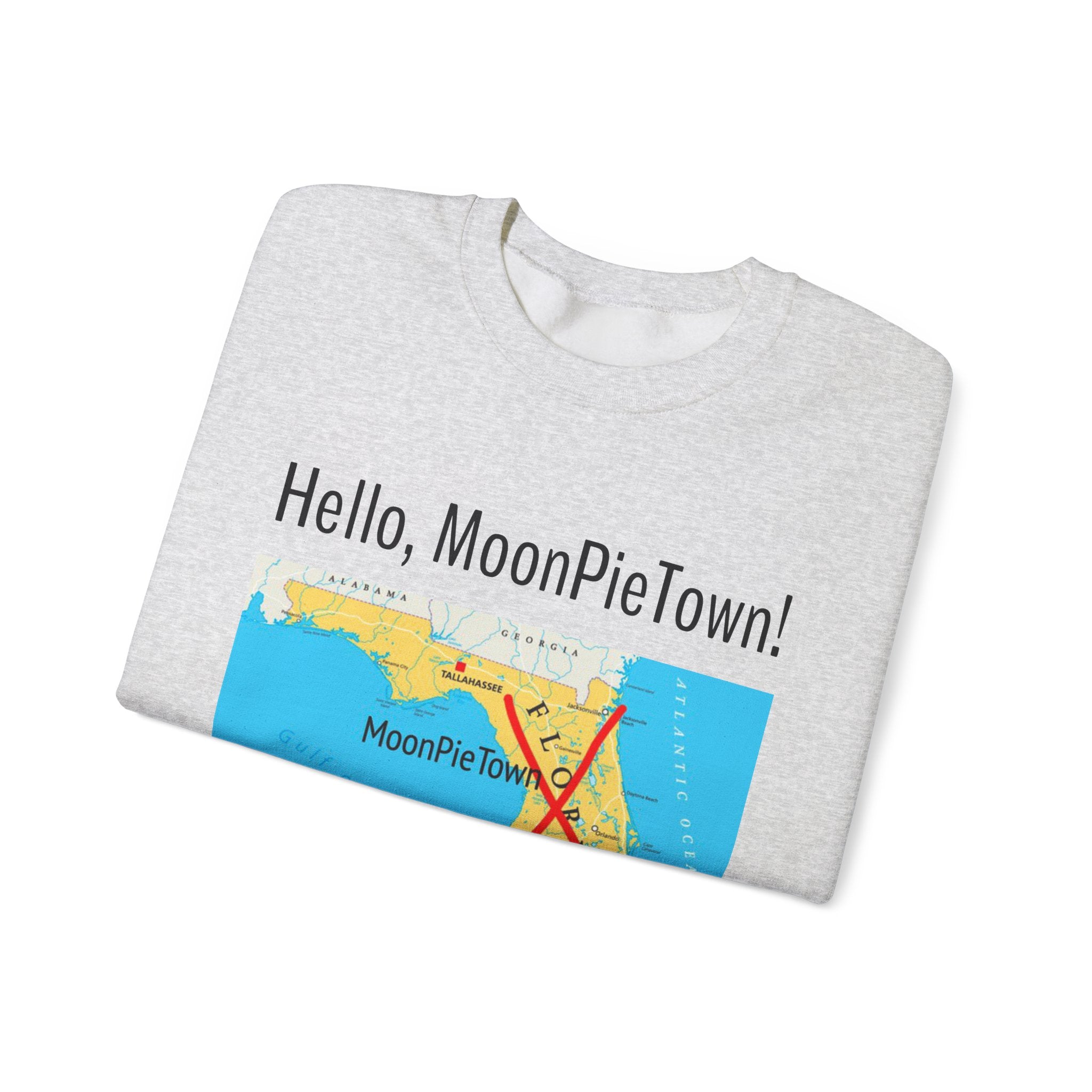 Hello MoonPieTown! Unisex Crewneck Sweatshirt - Cozy Casual Wear for Travel Lovers