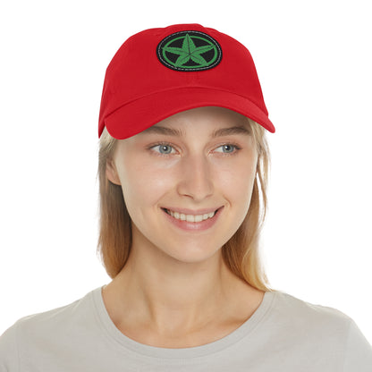 Green Army Dad Hat with Leather Patch (Round)