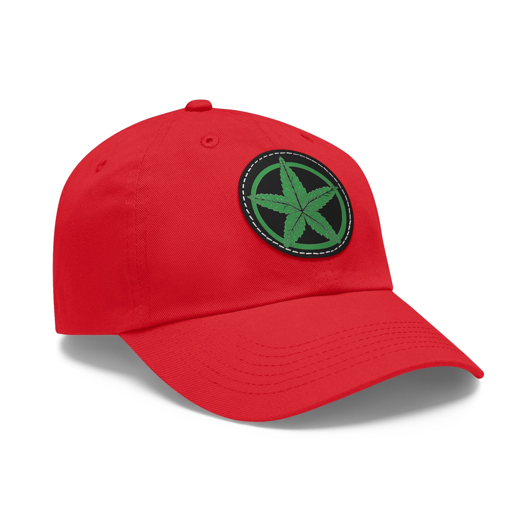 Green Army Dad Hat with Leather Patch (Round)