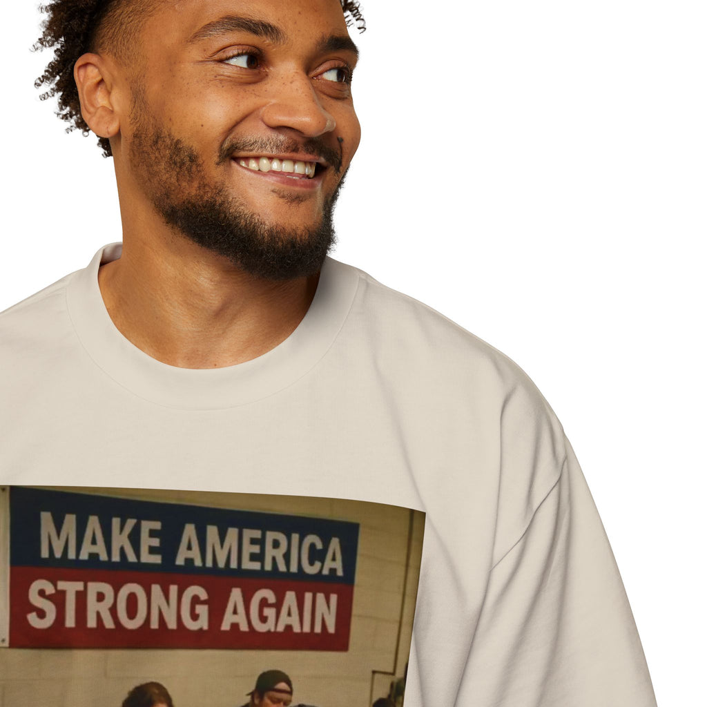 Men's Heavy Oversized Tee - Vintage Style Make America Strong Again Graphic