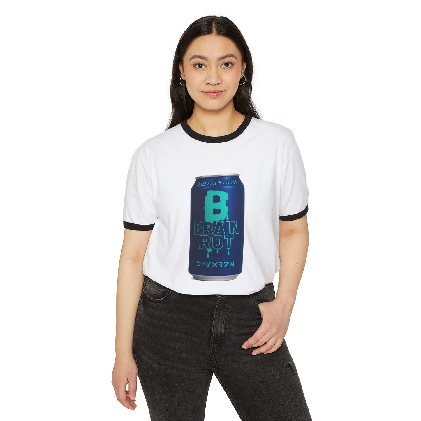 Brain Rot Ringer T-Shirt — Retro 'Brain Rot' Soda Can Graphic Tee
