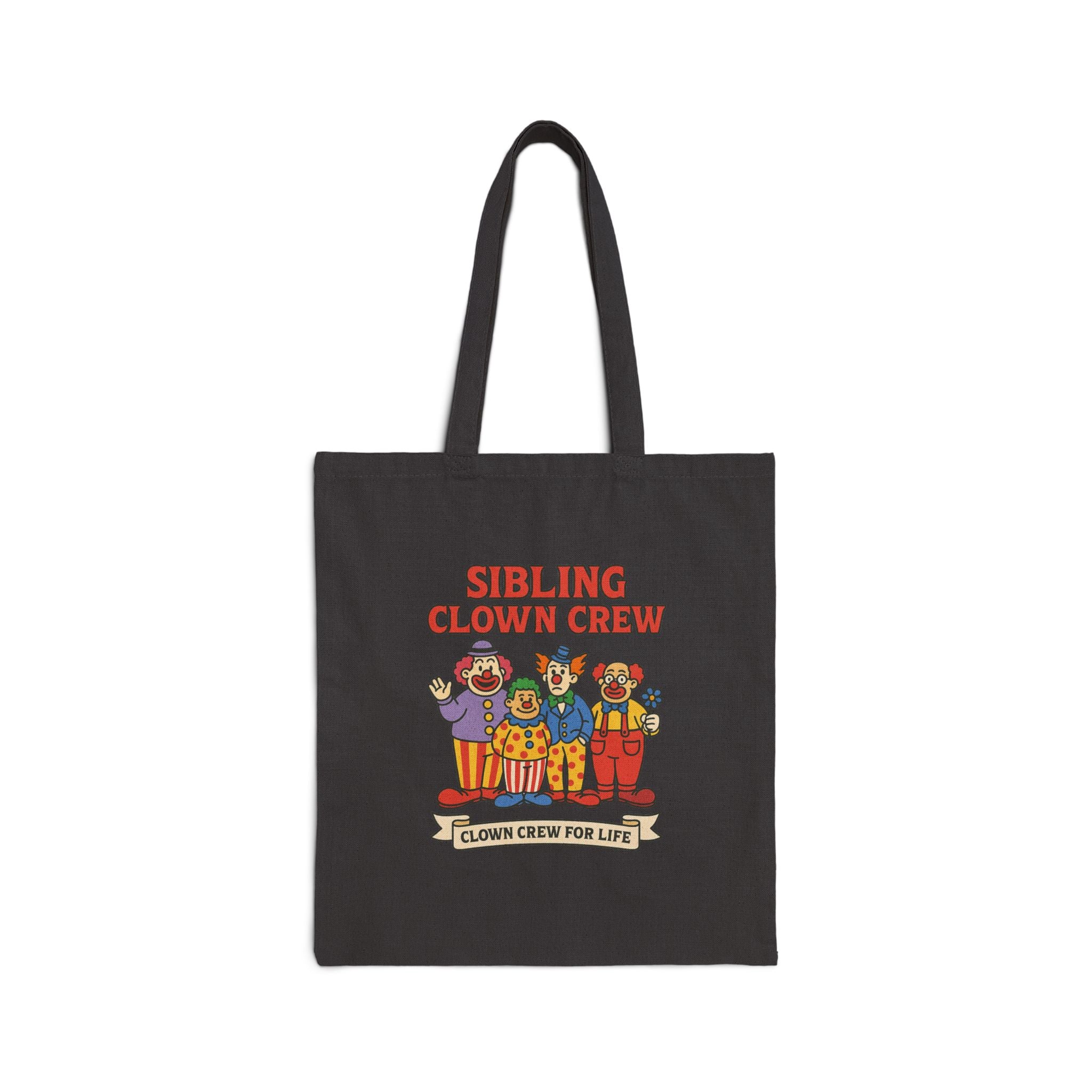 Sibling Clown Crew Cotton Canvas Tote Bag - Fun & Whimsical Design for Family Gatherings