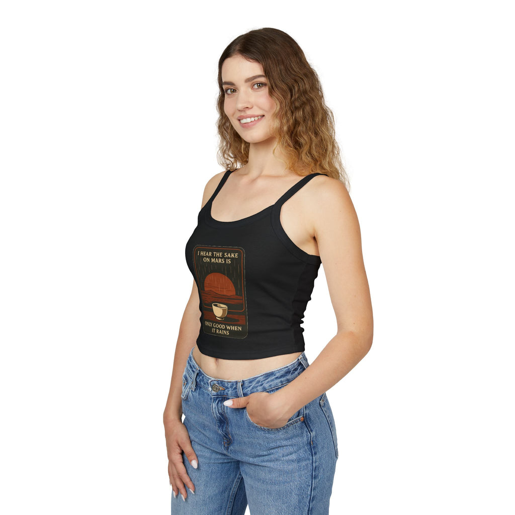 Sake on Mars Crop Tank — Retro Tea Cup Graphic